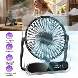 Portable USB Desktop Fan With 1200 MAh Battery Ultra-quiet, 5 Speeds, 180° Adjustable AndFoldable Design, Digital Power Display, Suitable For Home, Office And Travel Use, A Top ChoiceFor Gifts, Comparable To An Air Conditioner