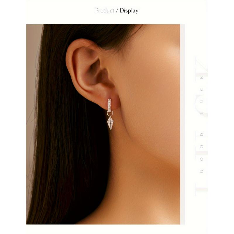 Elegant MODIAN 925 Sterling Silvery Hoop Earrings with Sparkling Cubic Zirconia Charm - Hypoallergenic, Perfect for Parties & Vacations