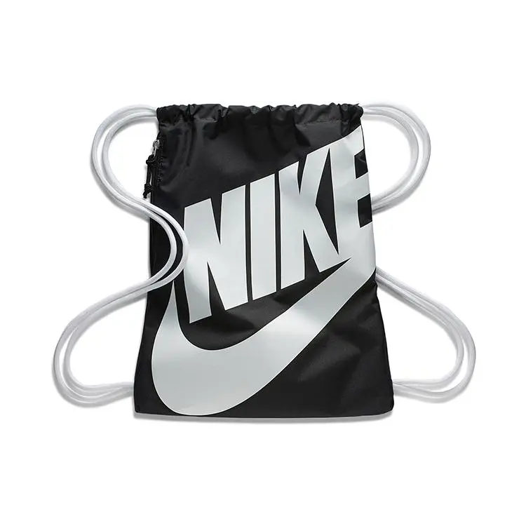 Nike Heritage Logo Drawstring Backpack for Men and Women – Casual Fabric School Bag in Black