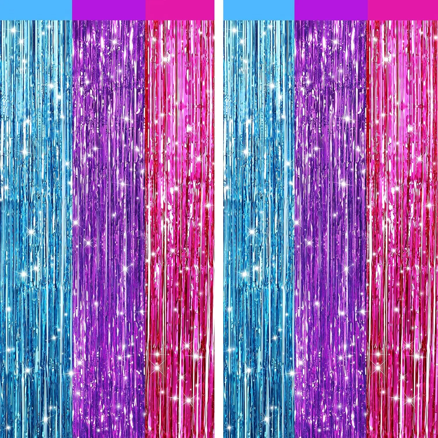 2 Pack Blue   Metallic Tinsel Foil Fringe Curtains, Door Streamers Photo Booth Backdrop for Birthday Party, Tinsel Curtain Backdrop for  Shower Bachelorette Christmas Party Decorations