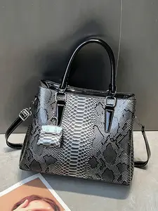 Women's Handbag with Snake Skin Patch, Elegant Gradient Color Block Design, Versatile and Stylish Bag for All Occasions