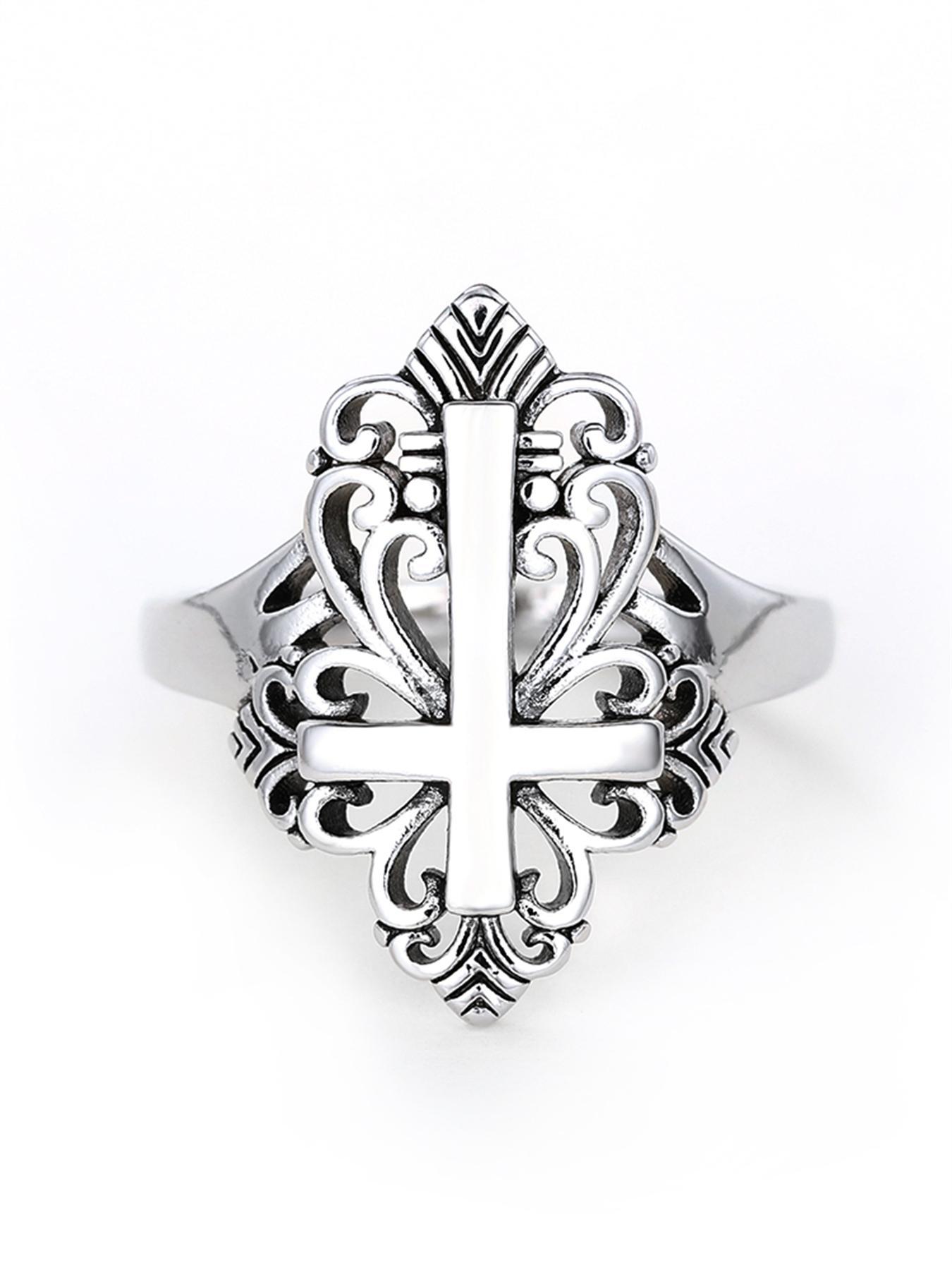 Vintage Style Hollow Cross Design Ring, Fashion Copper Jewelry for Women and Girls, Casual All-match Accessories for Party, Daily Clothing Decoration, Acquired Style Ring