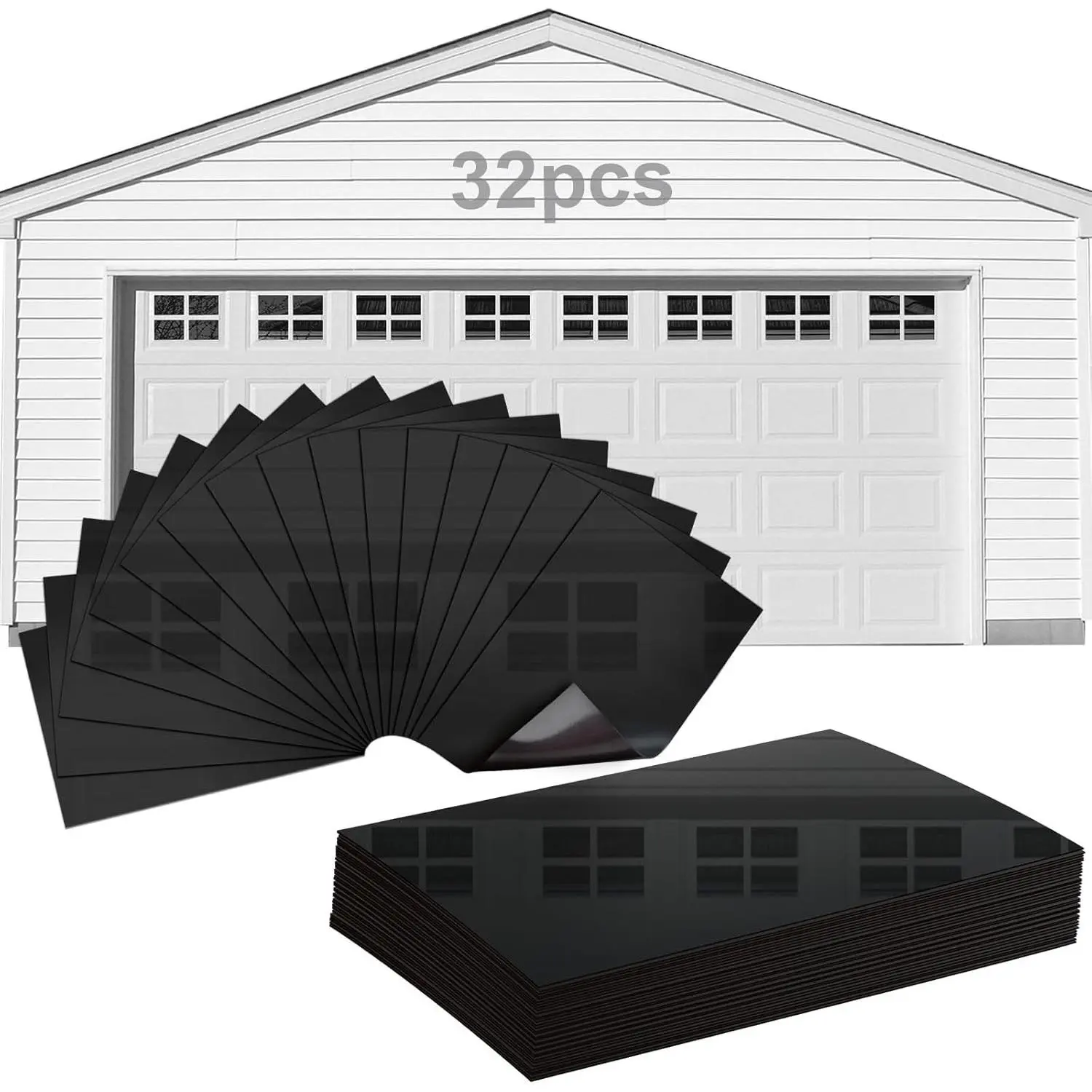 Glossy Magnetic Garage Door Windows,Garage Door Magnetic Decorative Hardware,Garage Magnets Decoration 4X6 inches-32pcs for 2 Garage Doors