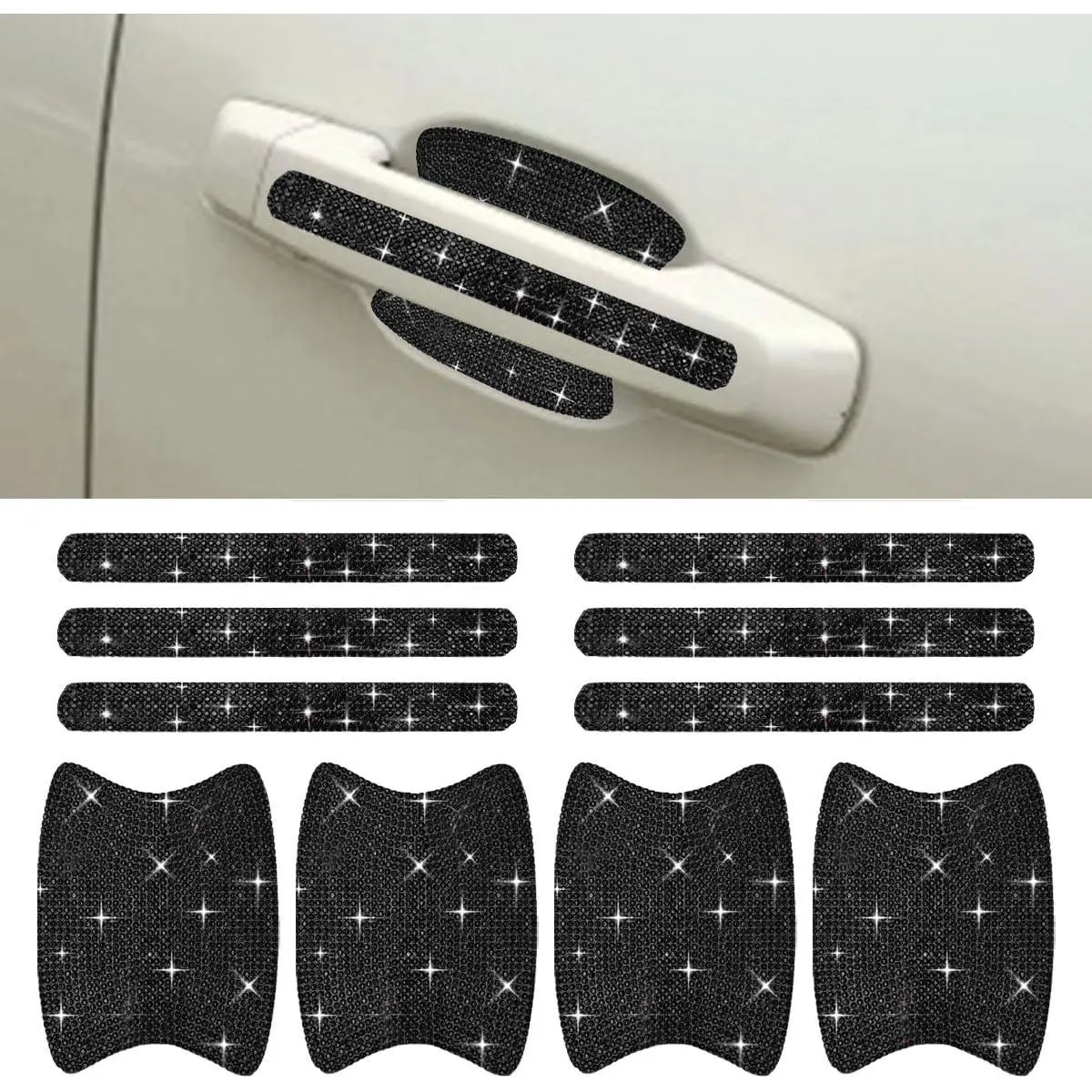 10 count Bling  Door Handle Protector,  Rhinestone Anti-Scratch  Bowl Decoration Sticker Decal,  Auto Exterior Door Protective Covers Accessories for Women (Black)