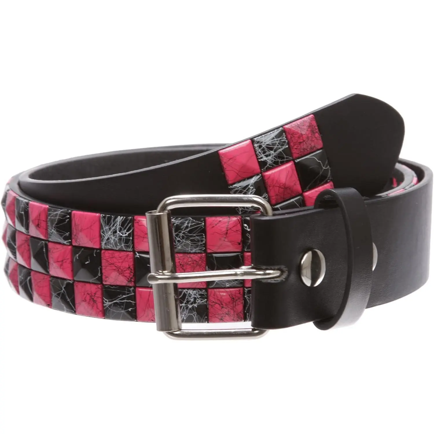 Snap  1 1/2" Hot  & Black Checkerboard Punk Rock Studded Belt