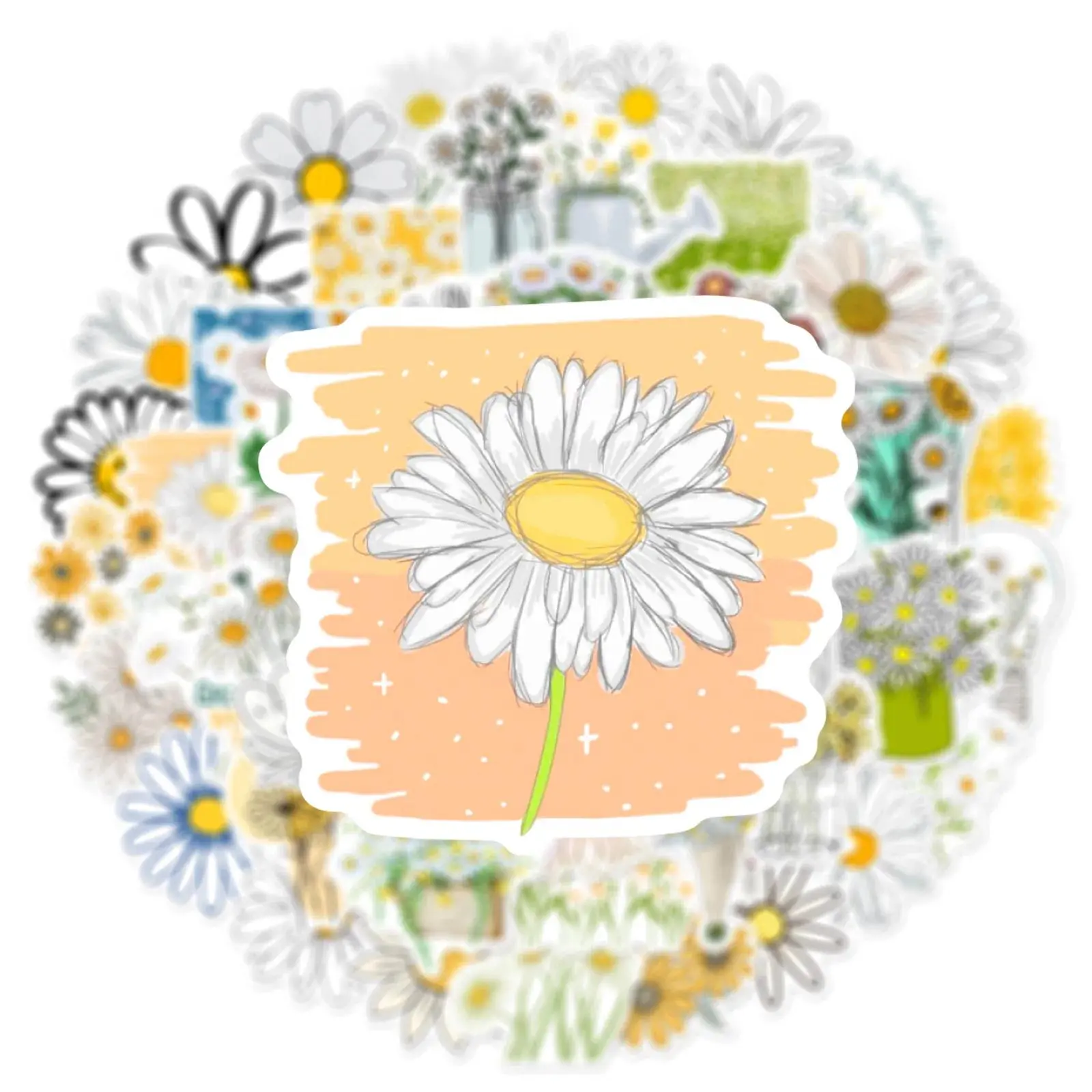 50Pcs Motivational Daisy Stickers Daisy Flowers DIY Sticker Scrapbooking Phone Luggage Skateboard Waterproof Decals