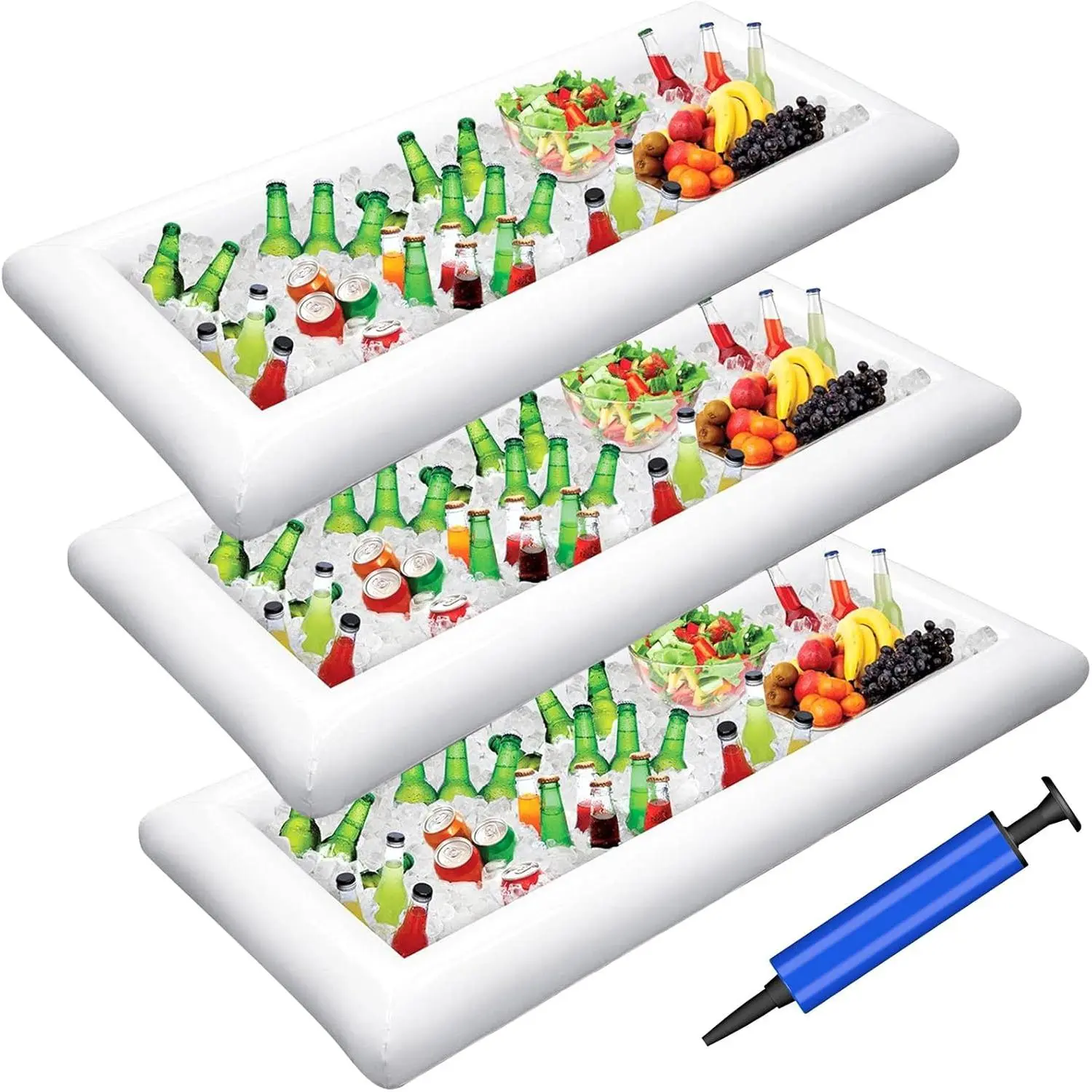 3 Pack Inflatable Serving Bars - Portable Ice Buffet Salad Trays, Food Drink Holder Cooler Containers with Drain Plug for Indoor Outdoor BBQ Picnic Pool Party Luau Supplies