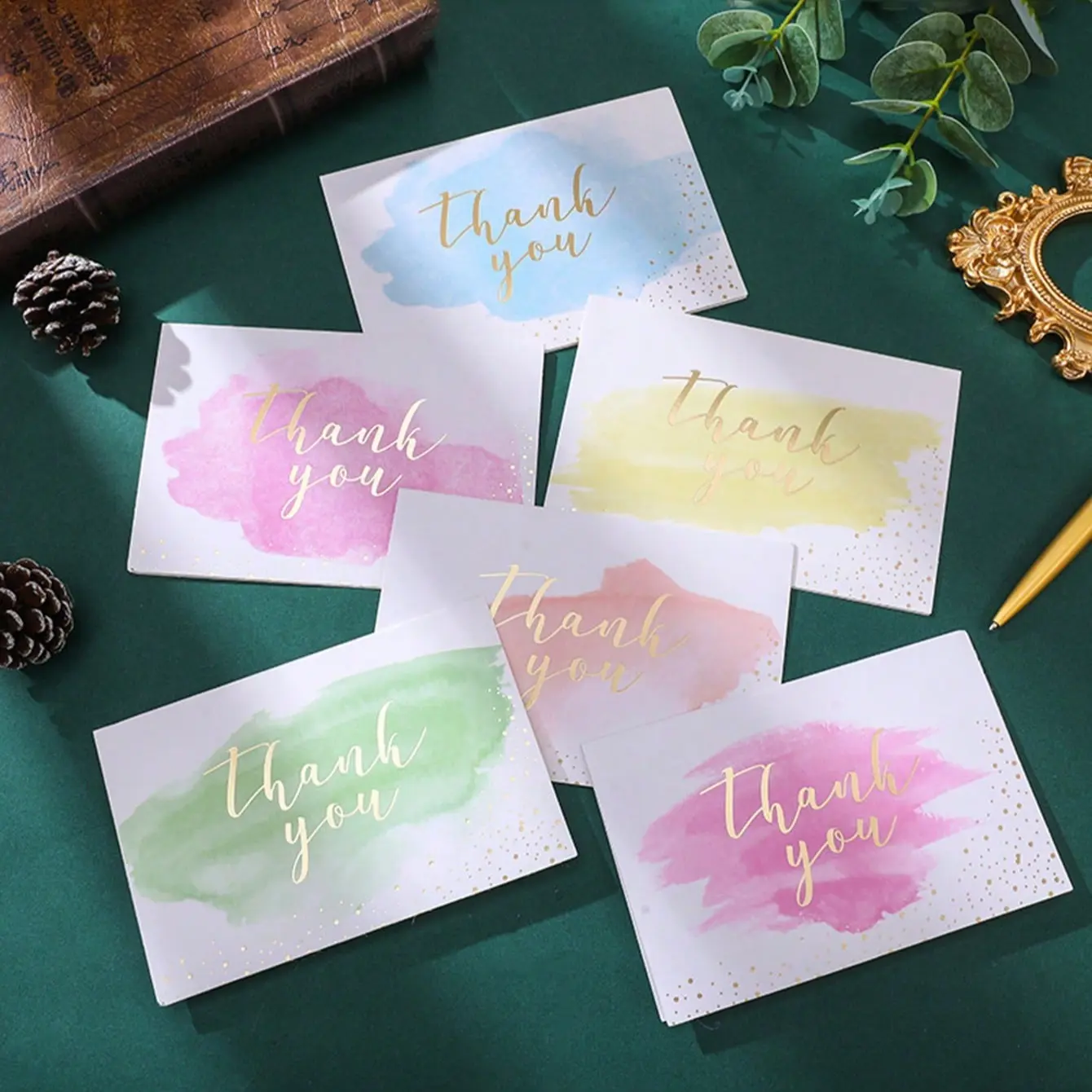 6pcs Watercolor Floral Thank You Card Set, Thank You Cards With Envelopes - Adorned With Gold Foil, Perfect For Expressing Gratitude On Various Occasions Such As Thanksgiving, Teacher's Day, Christmas, Graduation Ceremonies