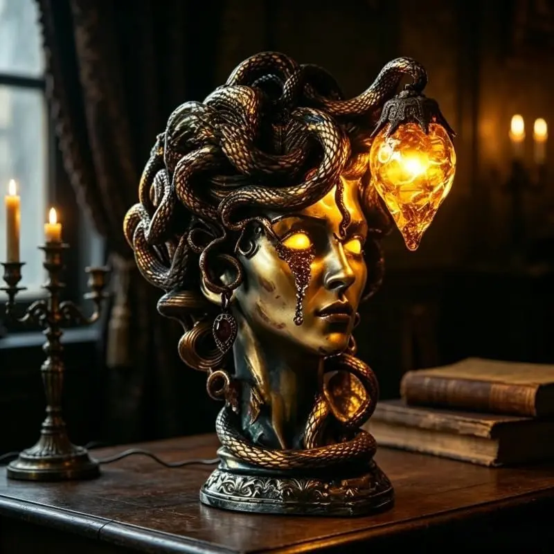 Handmade Gothic Table Lamp, USB Powered Halloween Ambient Light, Glowing Eyes, Portable Resin Nightlight, Warm Light, Bedroom, Bookshelf, Bar