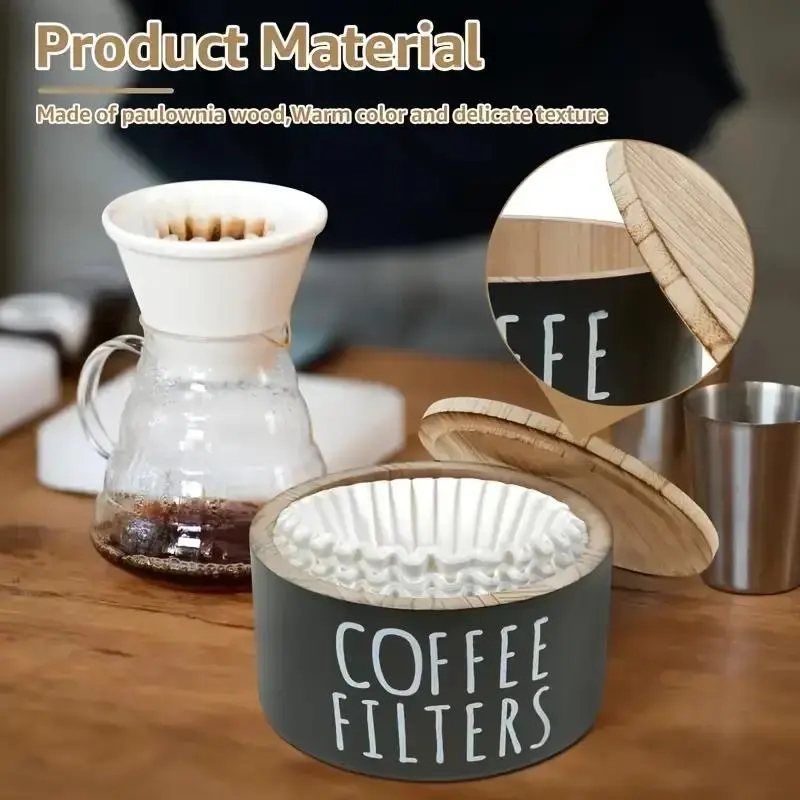 Natural Lacquer Wood Coffee Filter Holder 6.3 Inch, Moisture-Proof Dome Lid, Fits Capsules & Tea Bags, Kitchen Counter Decor Gift