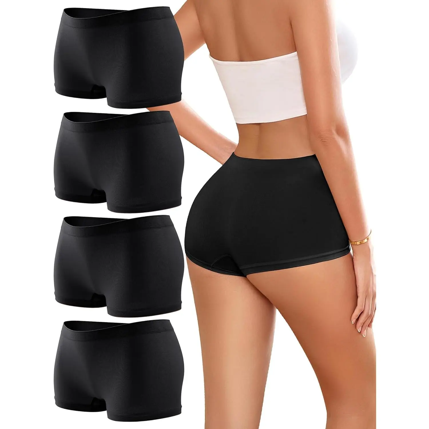Womens Boyshorts Underwear Seamless Boxer Briefs Full Coverage Soft Stretch Boxer Shorts For Women 4 Pack