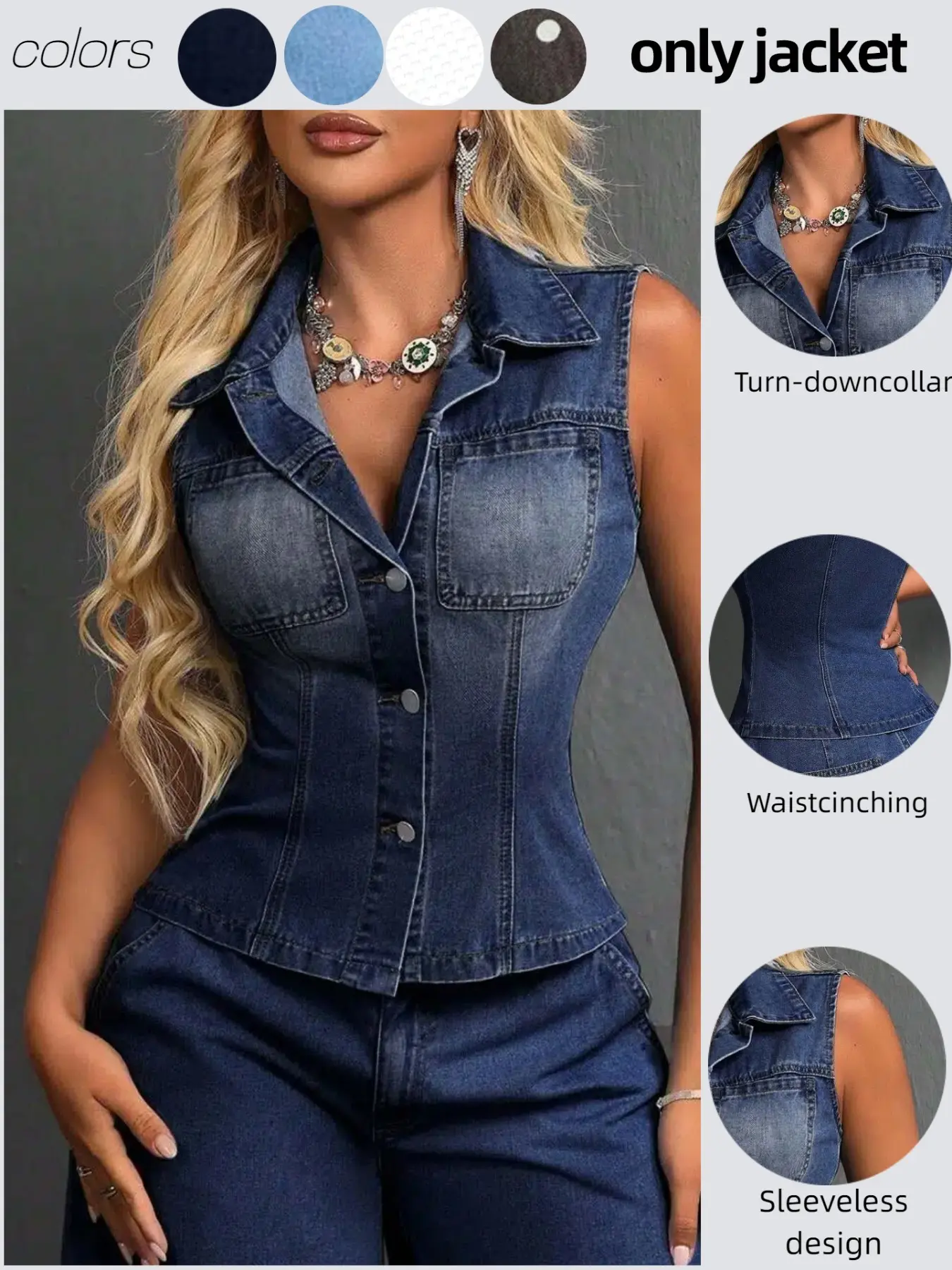 Women's Denim Vest, Dark Wash, Simple Casual Design, Single Button Practical Pockets, Perfect for Everyday Wear, Stylish and Functional Outerwear, Cropped Jean Vest, Casual Fashion Vest