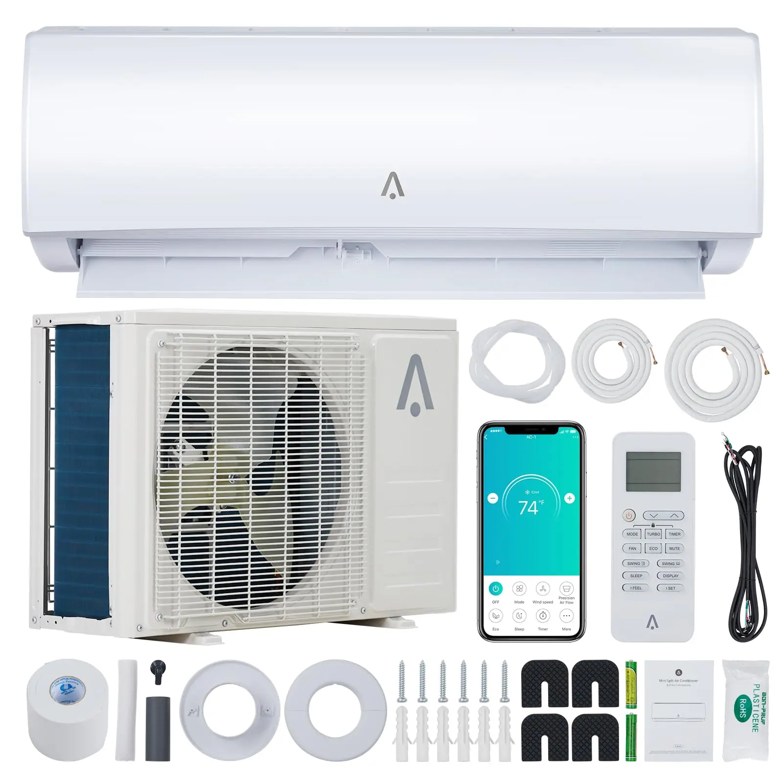 GARVEE 12000 Btus Wifi Enabled Split-System Air Conditioners, R454B 20 SEER2 115V Inverter Ductless Split AC Unit With Pre-Charged Condenser, Heat Pump & Installation Kit, Covers Up to 750 Sq. Ft