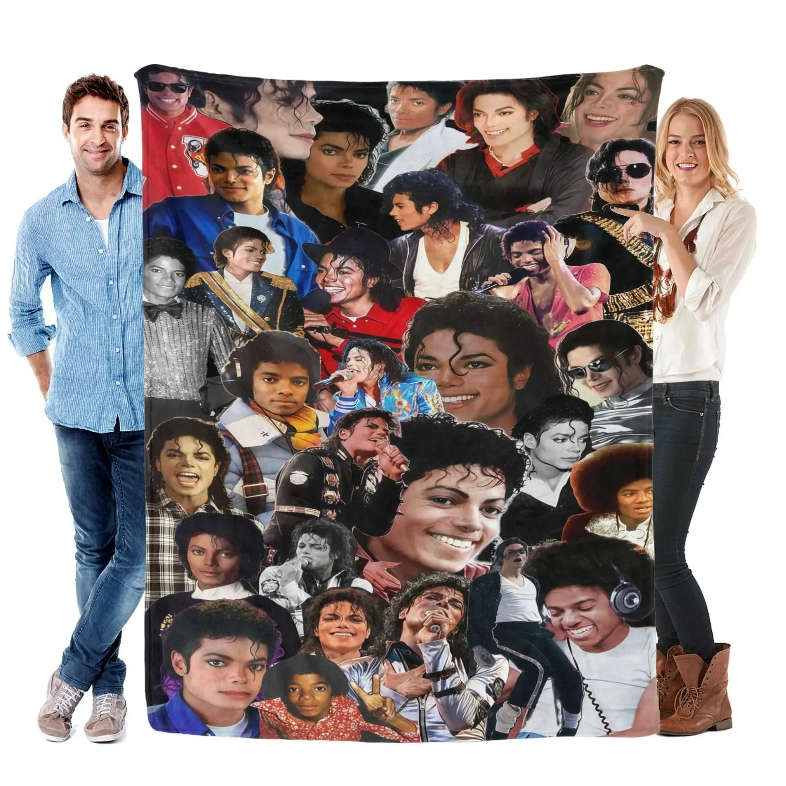 Michael Jackson Iconic Pop Star Collage Pattern Flannel Throw Blankets Cooling Blankets Cooling Blanket Duvet Bedding Bed Accessories Comforter Set Soft Cozy Lightweight Air Conditioning Multi Purpose Decor Blanket for Bed Couch Travel Teen Pop Music Fans