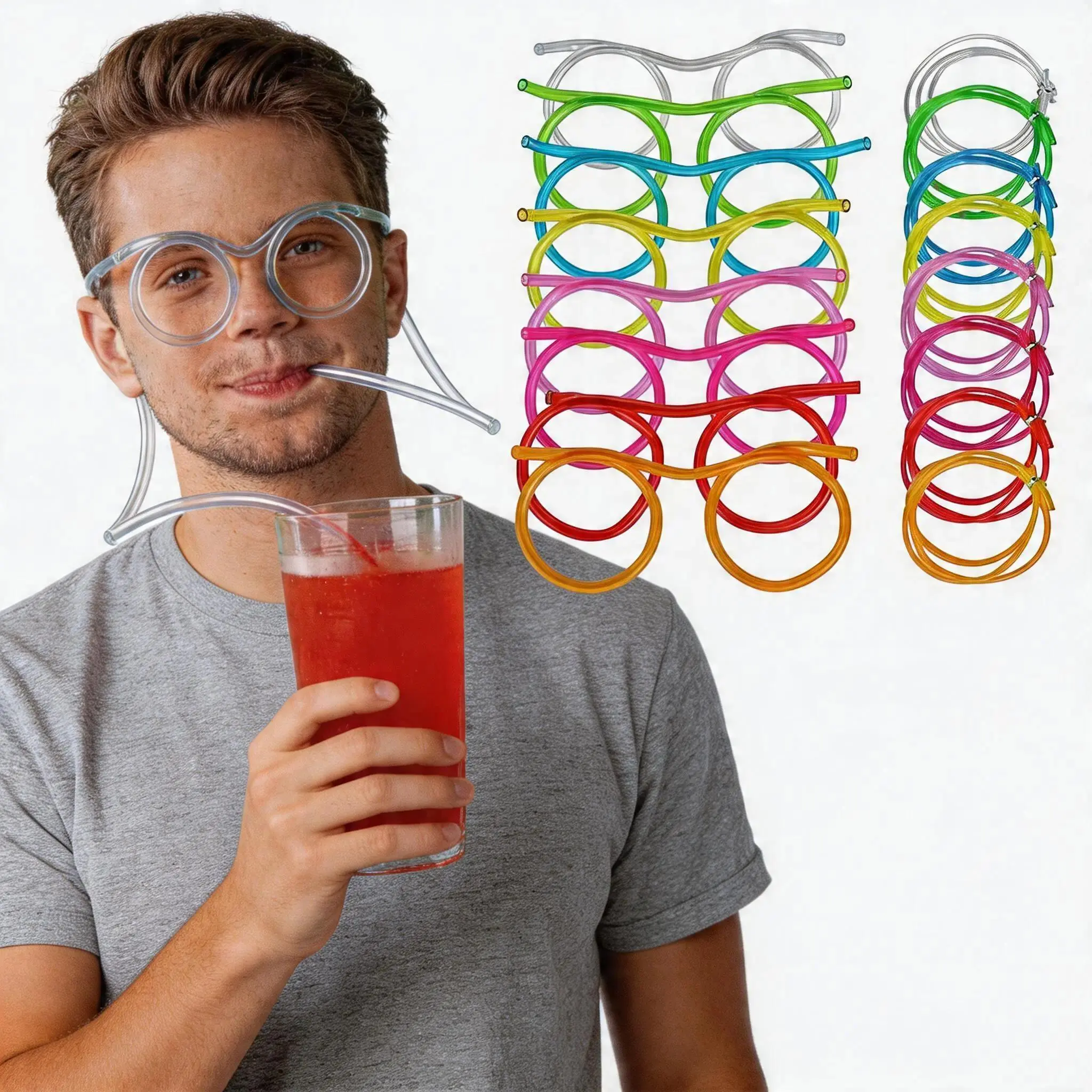 4PCS/8PCS Reusable Funny Eyeglass Straws, Colorful Novelty Drinking Straws for Birthday Parties, Easy-to-Clean Room Temperature Drinking Tools