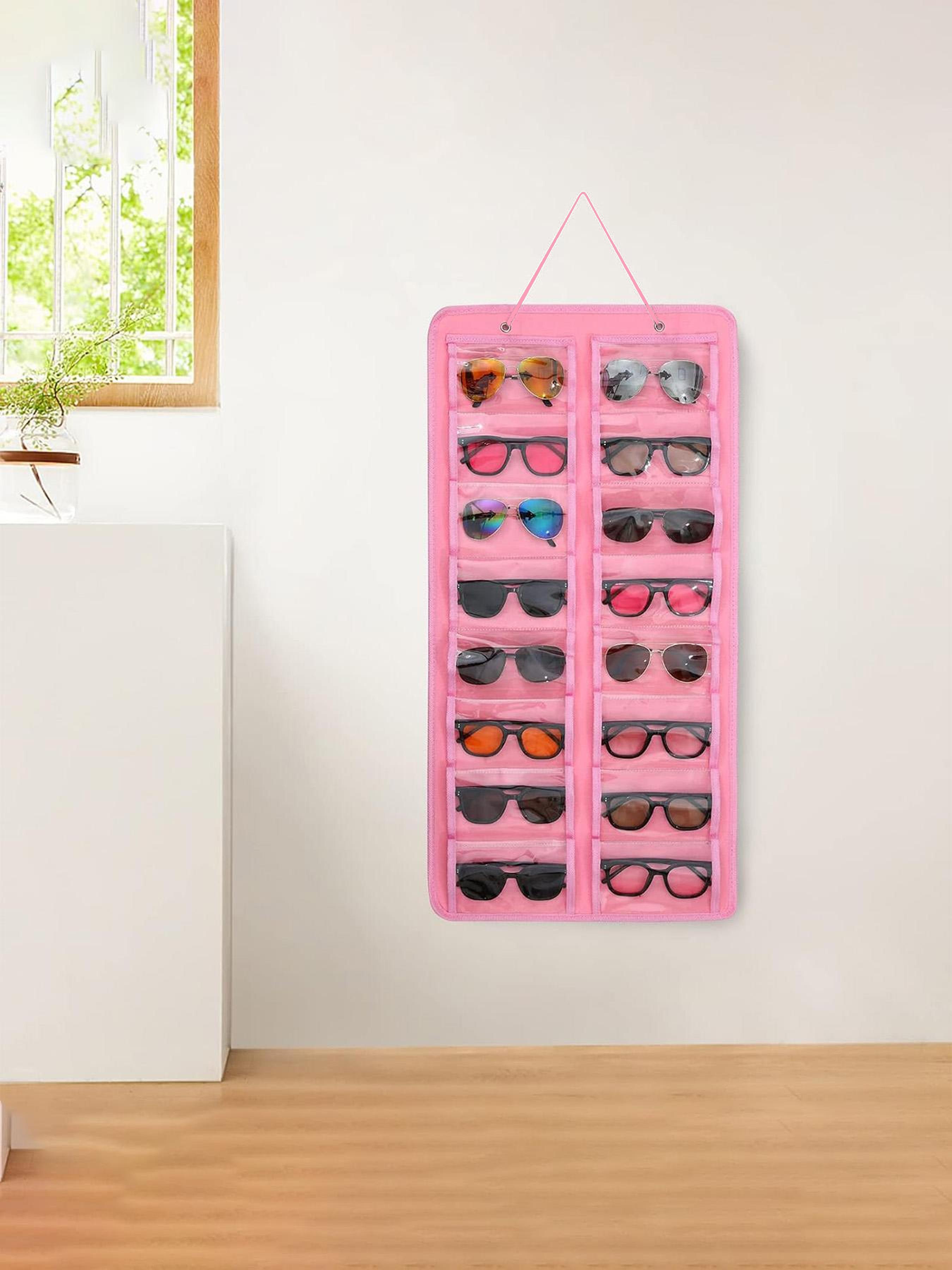 Sunglasses Organizer Storage, Hanging Storage Bag Dust Proof Wall Pocket Glasses Organizer - 16 Felt Slots Sunglass Organizers Holder with Metal Hook and Sturdy Rope, Eyewear Display