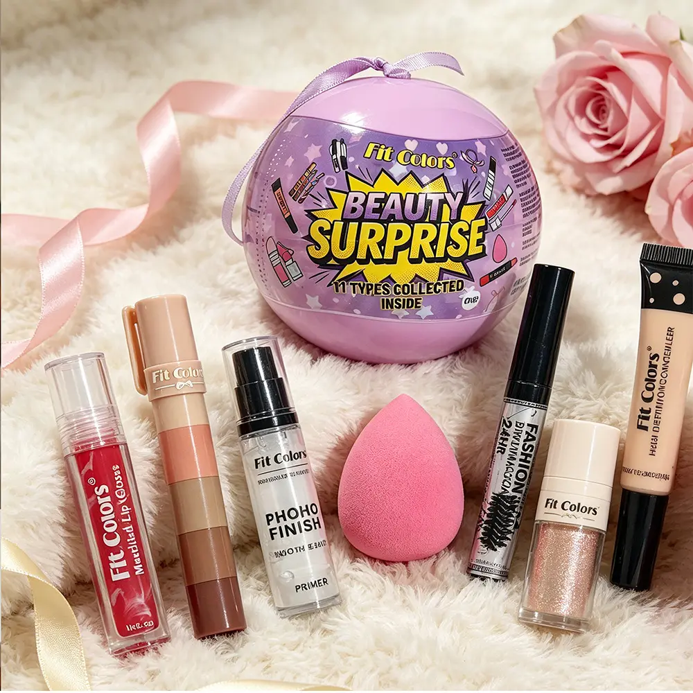 Mini Travel Makeup Surprise Egg Kit, Fit Colors All-in-One Cosmetic Set with Makeup Sponge Lip Tint Eyeshadow Liquid, Portable Beauty Gift Set, Makeup Sets for Women Daily Makeup & Party