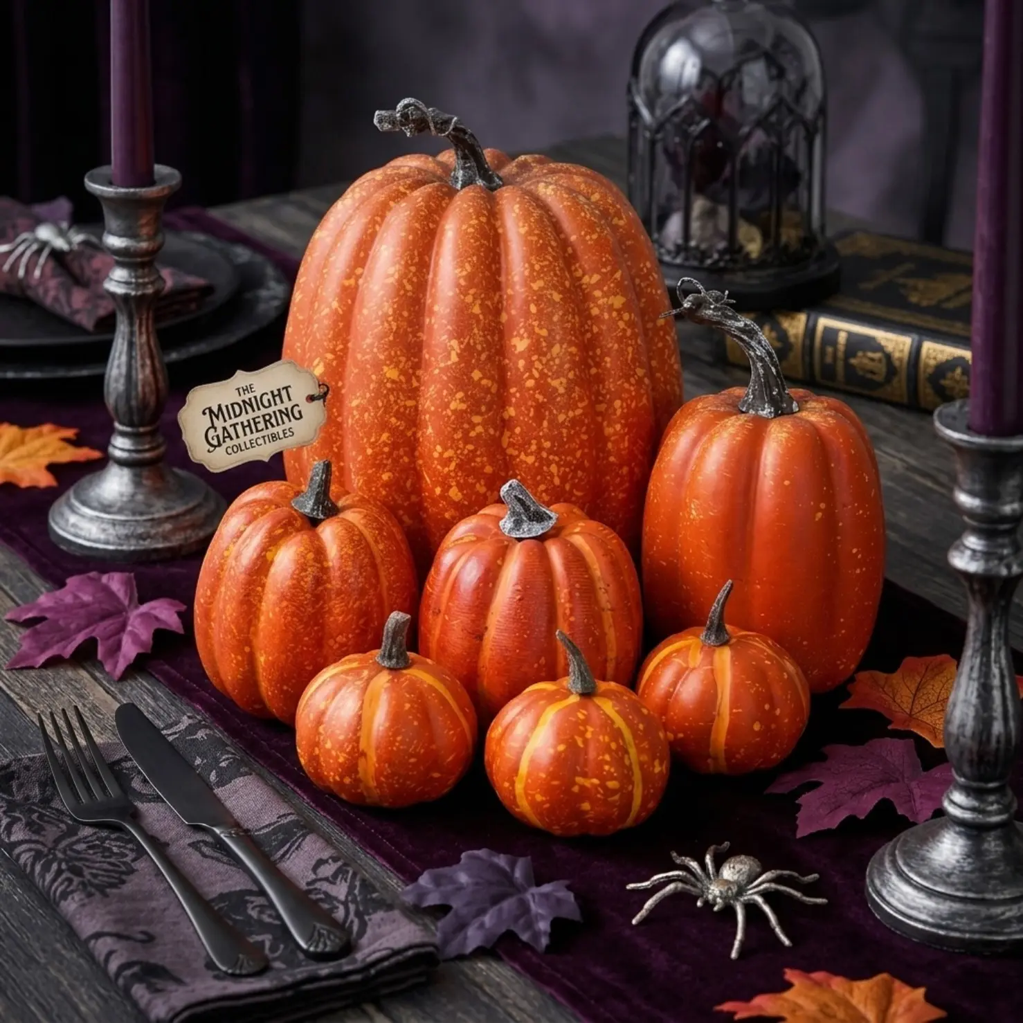 7-Piece Realistic Speckled Pumpkin & Gourd Set, Rustic Fall Harvest Centerpiece, Indoor & Outdoor Decor, Seasonal Tabletop Display