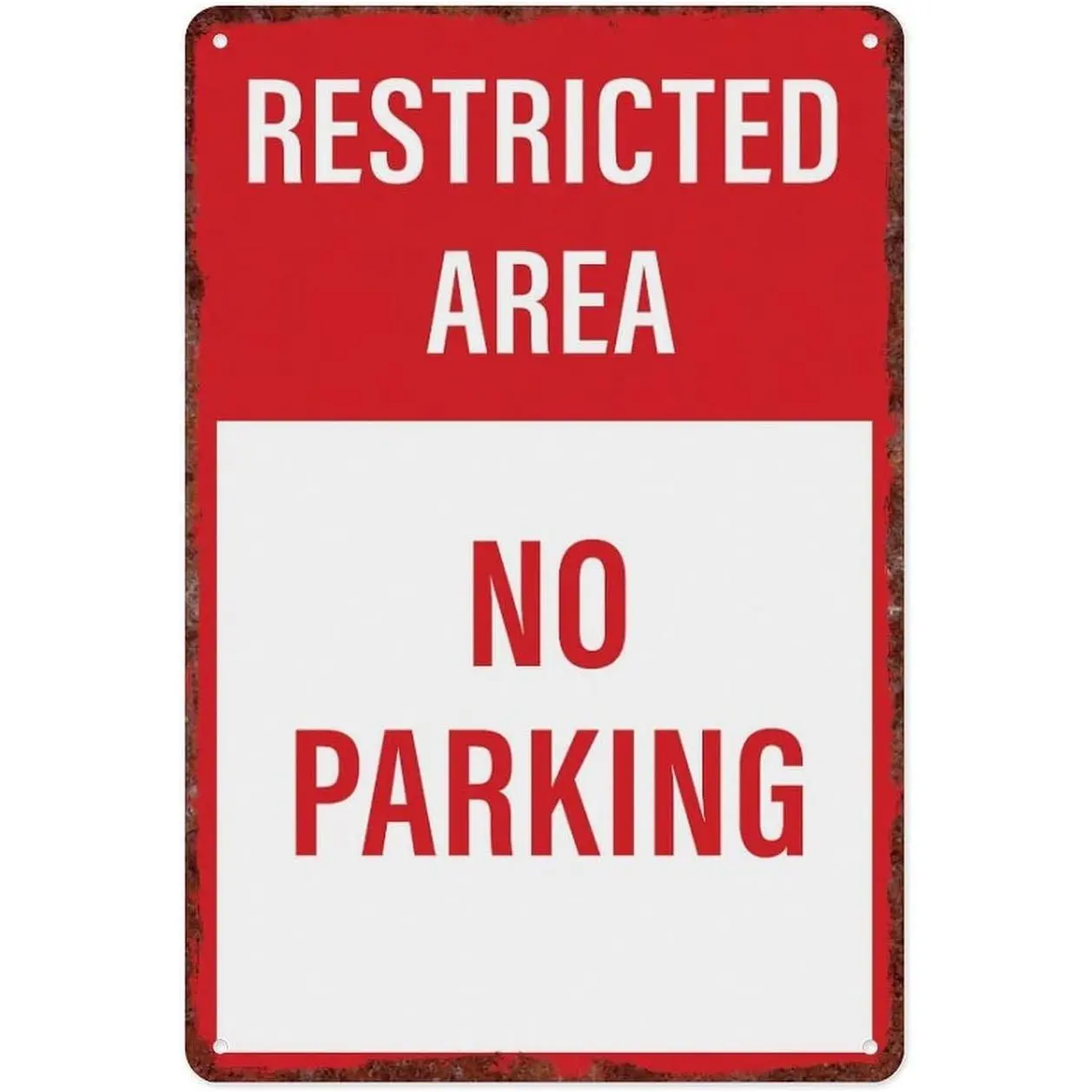 Restricted Area No Parking Sign, 8x12 Inch Tinplate Metal Sign, Rustproof Weather Resistant Warning Sign For Garage Driveway Street Outdoor Indoor