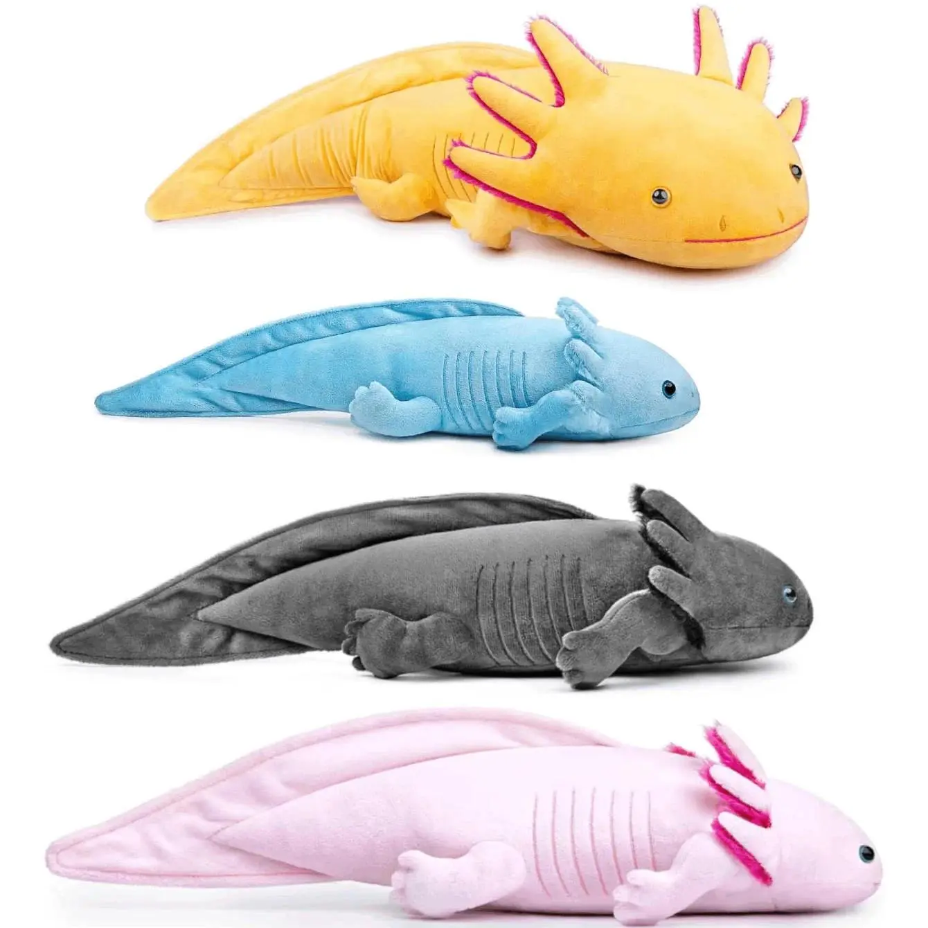 Kawaii Colorful Newt Plush Toy Stuffed Cute Axolotl Salamander Fuzzy Plush Fish Appeasing Long Pillow Cushion Kids Gift