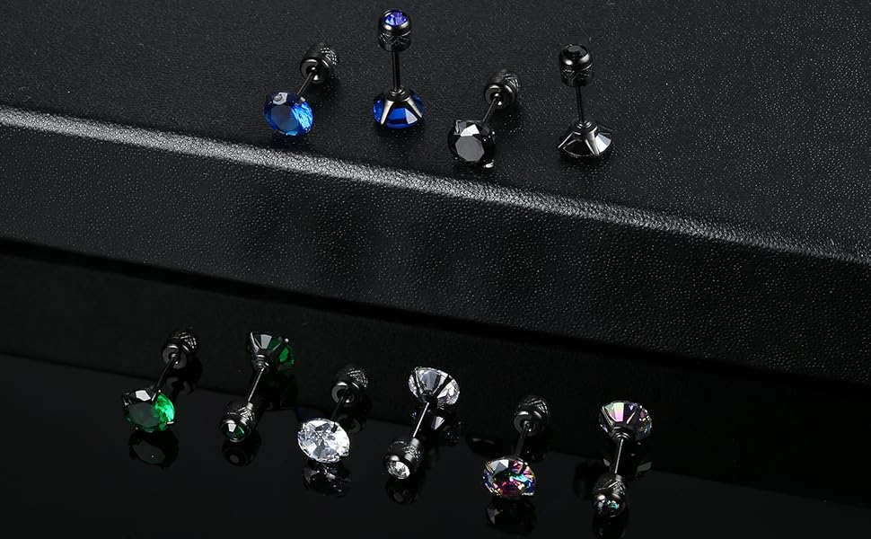 FIBO STEEL 10 Pairs Stainless Steel Back Earrings Set for Men Women Hypoallergenic Stud Earrings Huggie Hoop Earrings Multicolor Piercing Jewelry