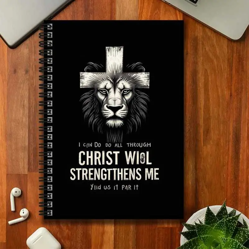 An inspirational religious-themed spiral notebook with a lion head and cross pattern, suitable for work and study records, daily planning, and journaling. It's a great gift choice for graduation or birthdays, and can be used as a notepad, with the inspira
