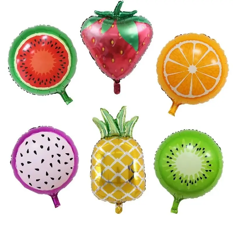 3pcs Summer Tropical Fruit Theme Aluminum Foil Balloons, Watermelon Strawberry Pineapple Birthday Party Decor, Kids Outdoor Activity Props