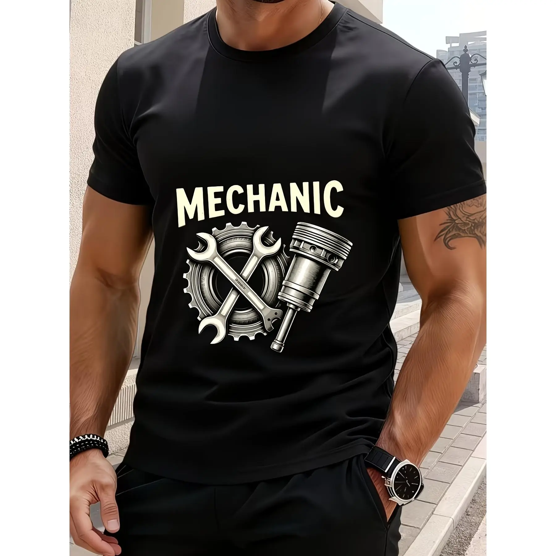 Construction Worker Graphic T-Shirt Mechanic Electrician Carpenter Welder Heavy Tools Design Soft Breathable Crew Neck Tee Birthday Father'S Day Gift for Dad Tradesmen Unisex Siplus Size Retro Casual Round Neck Printed T-Shirt Unisex