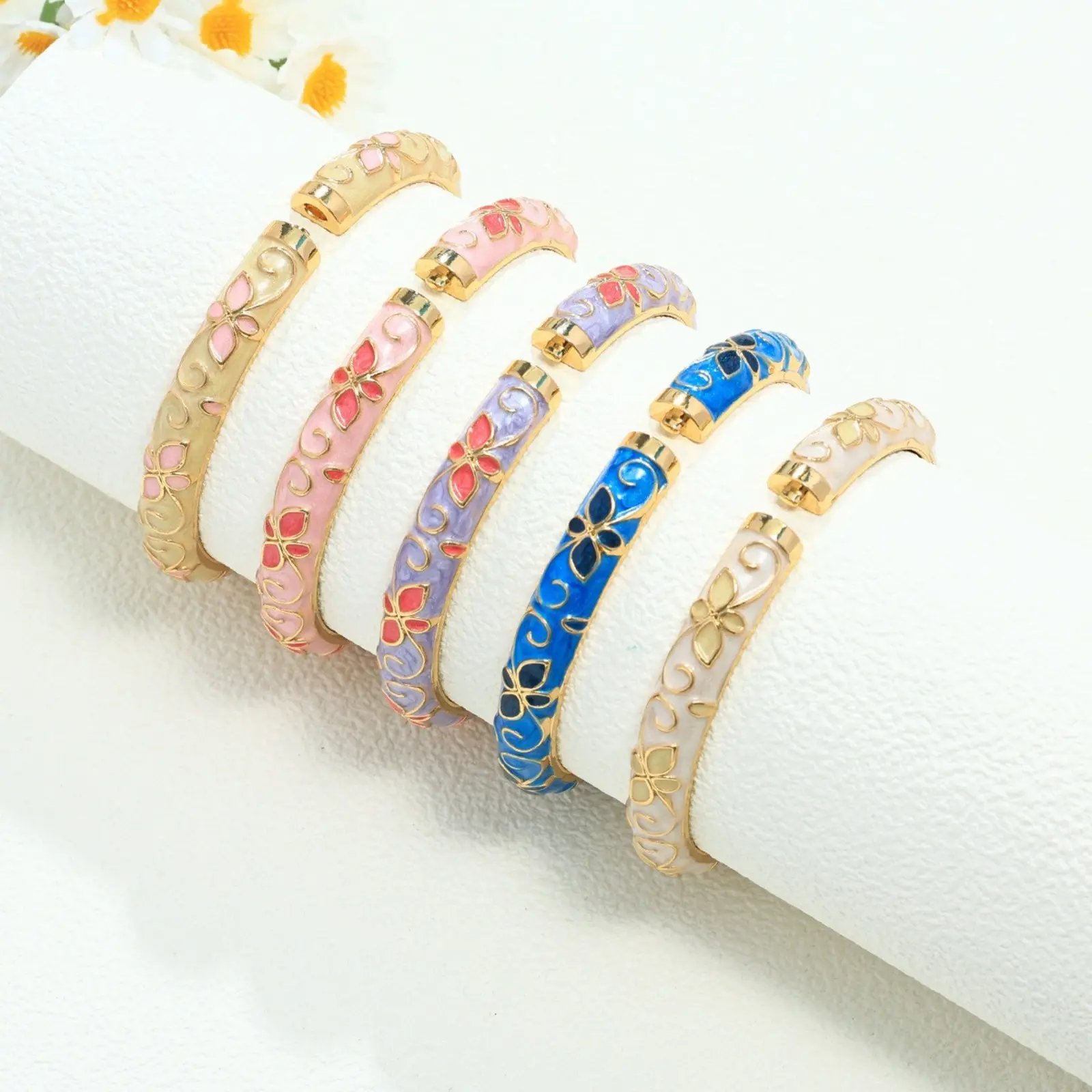 Cloisonne Enamel Bangle Bracelet For Women Vintage Gold Plated Butterfly Floral Open Cuff Bracelet Multi Color Enamel Embossed Flower Butterfly Spring Cuff Bangle Chinese Retro Cloisonne Bracelet For Daily Outfit Holiday Gift Adjustable Spring Opening Ant