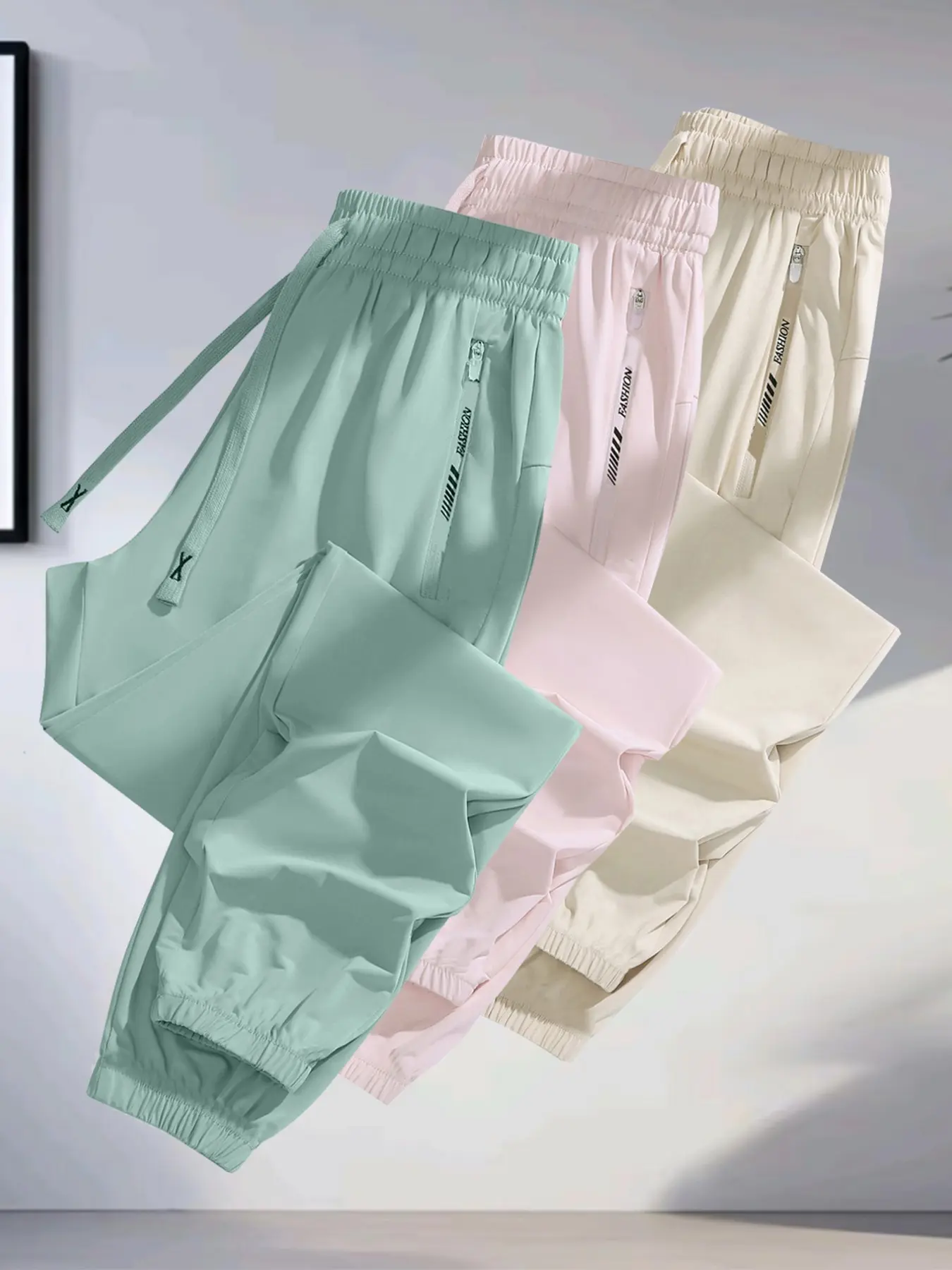 DLGK Women's Slim Fit Athletic Pants, Mid Waist Elastic Waist, Ankle Length, Plain Color, Casual Sports Wear, Multiple Colors Available, Knitted Sports Pants