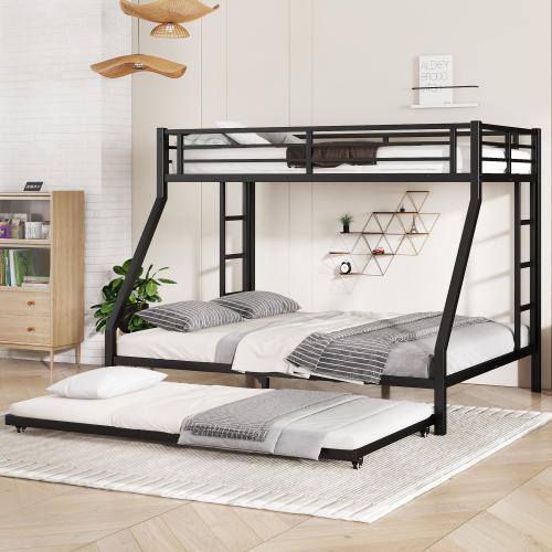 Metal Bunk Bed with  Size Trundle, Black