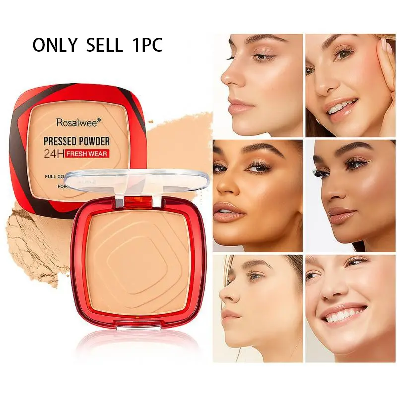 RosaWee Matte Pressed Powder, Oil Control Pore blurring Long Lasting Setting Powder, Waterproof Finishing Powder Sweat Proof High Coverage Compact Makeup, Suitable for All Skin Types, Portable for On the Go Touch Ups