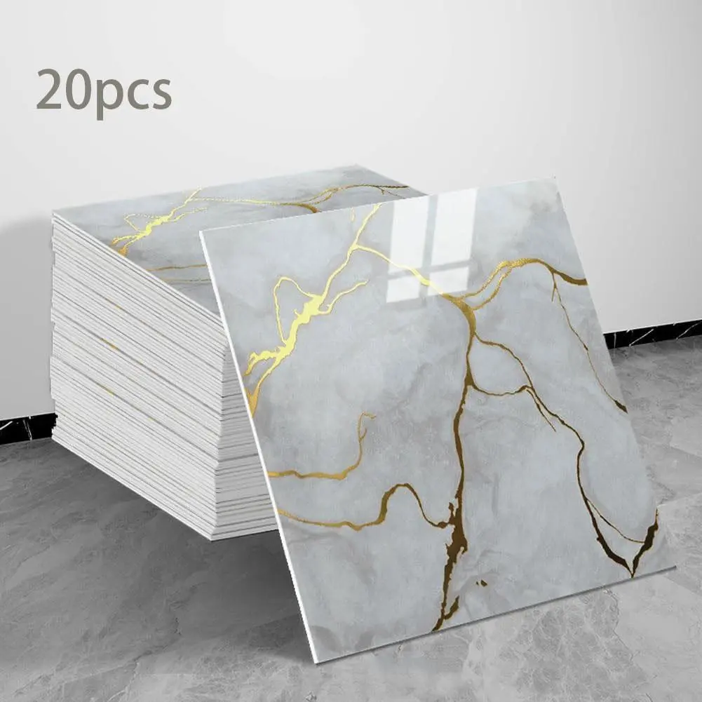 Waterproof PVC Self-Adhesive Wall Tile Decorative Panels, 11.8 Inch Limestone Look, 20 Pieces Set, Easy Peel & Stick, DIY Wallpapers, Bathroom Kitchen Bedroom Renovation, Peel And Stick Wallpaper For Bathroom