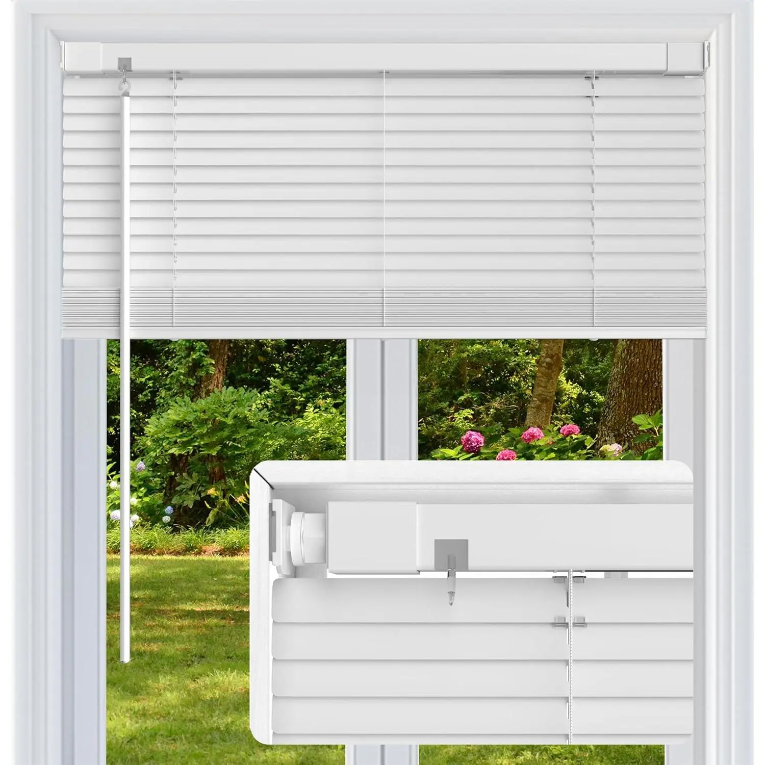 No Drill No Tool 1" Vinyl Mini Blinds Light Filtering Cordless Horizontal Window Blinds & Shades for Windows 46" W X 48" H White
