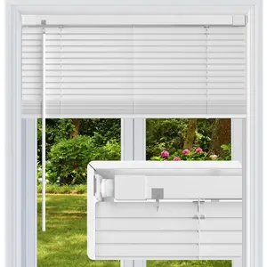No Drill No Tool 1" Vinyl Mini Blinds, Light Filtering Cordless Horizontal Window Blinds & Shades for Windows, 28" W X 48" H, White