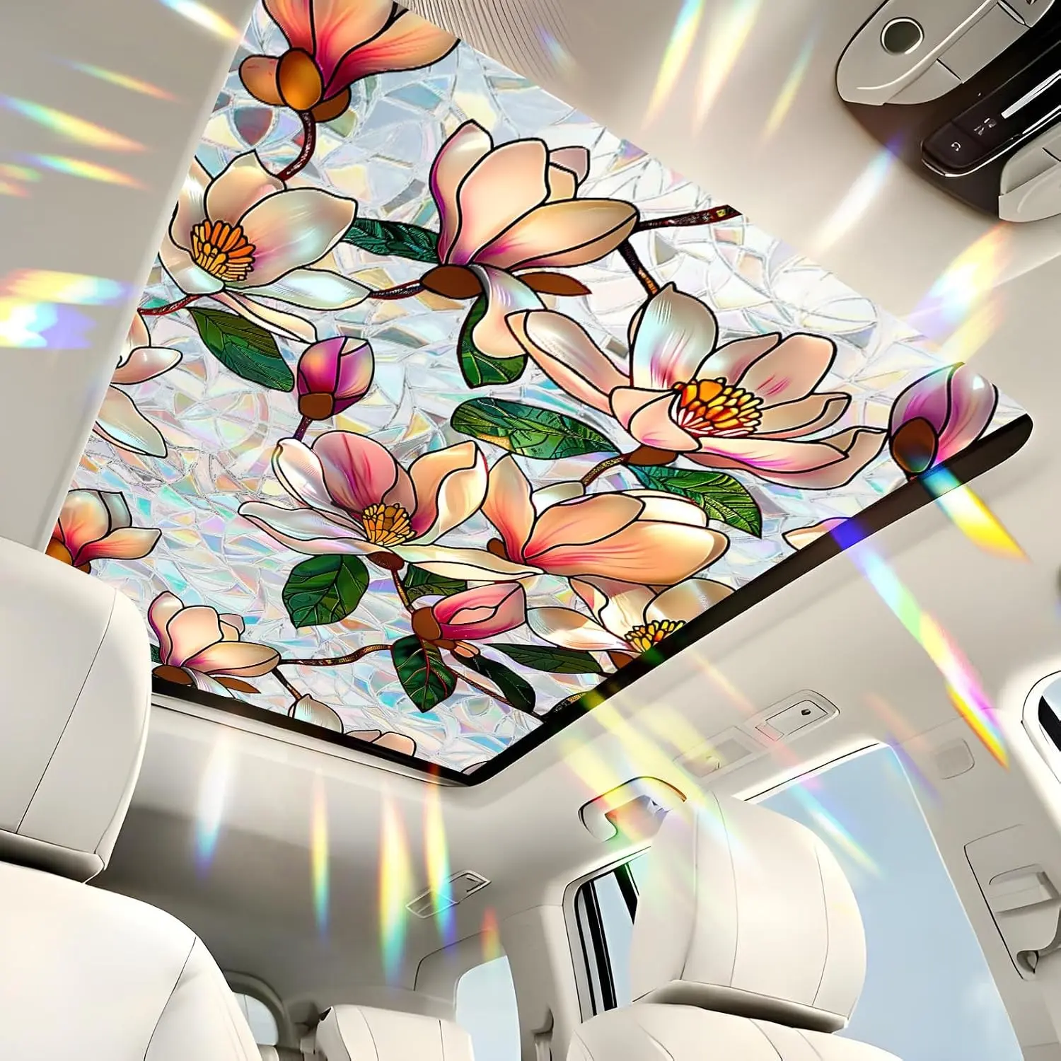 17x39.4" Car Stained Glass Sunroof Film - Rainbow Effect Decorative Privacy Window Cling, Sun Protection Decal for Cars