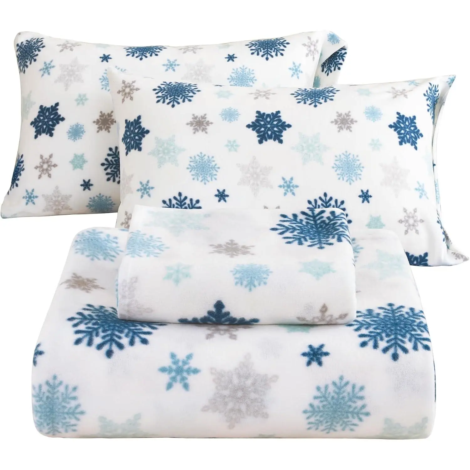 Fleece Sheet Set Full, Soft Plush Bed Sheets, 4-, Snowflake |   fleece, plush  both sides for winter warmth; low-shedding, -resistant, 15-inch pocket, machine washable