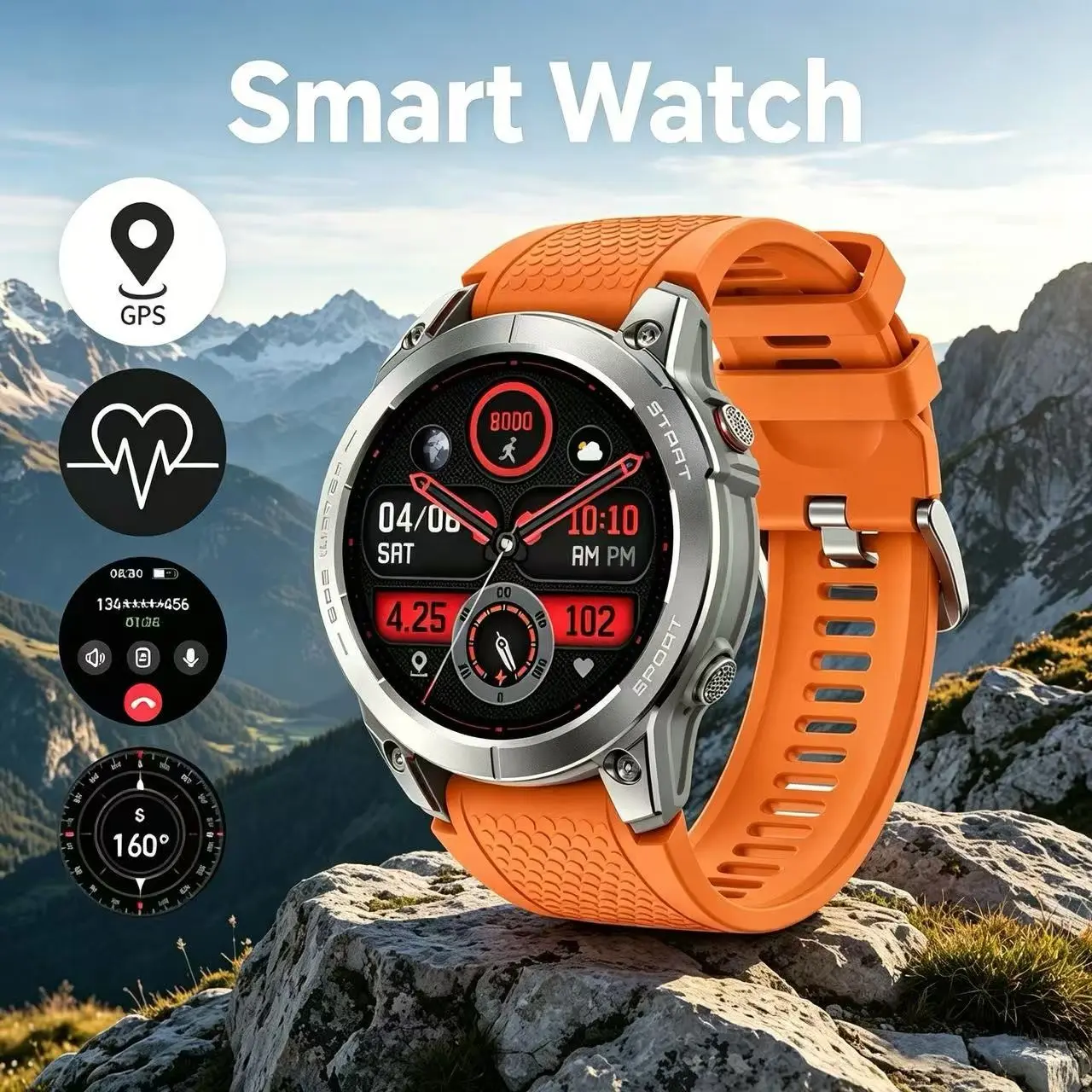 Smartwatch Bluetooth-compatible Calling, 1.43-Inch Amoled Screen, Multi-Platform Notifications, Heart Rate Monitor, Ipx-8 Water Resistance