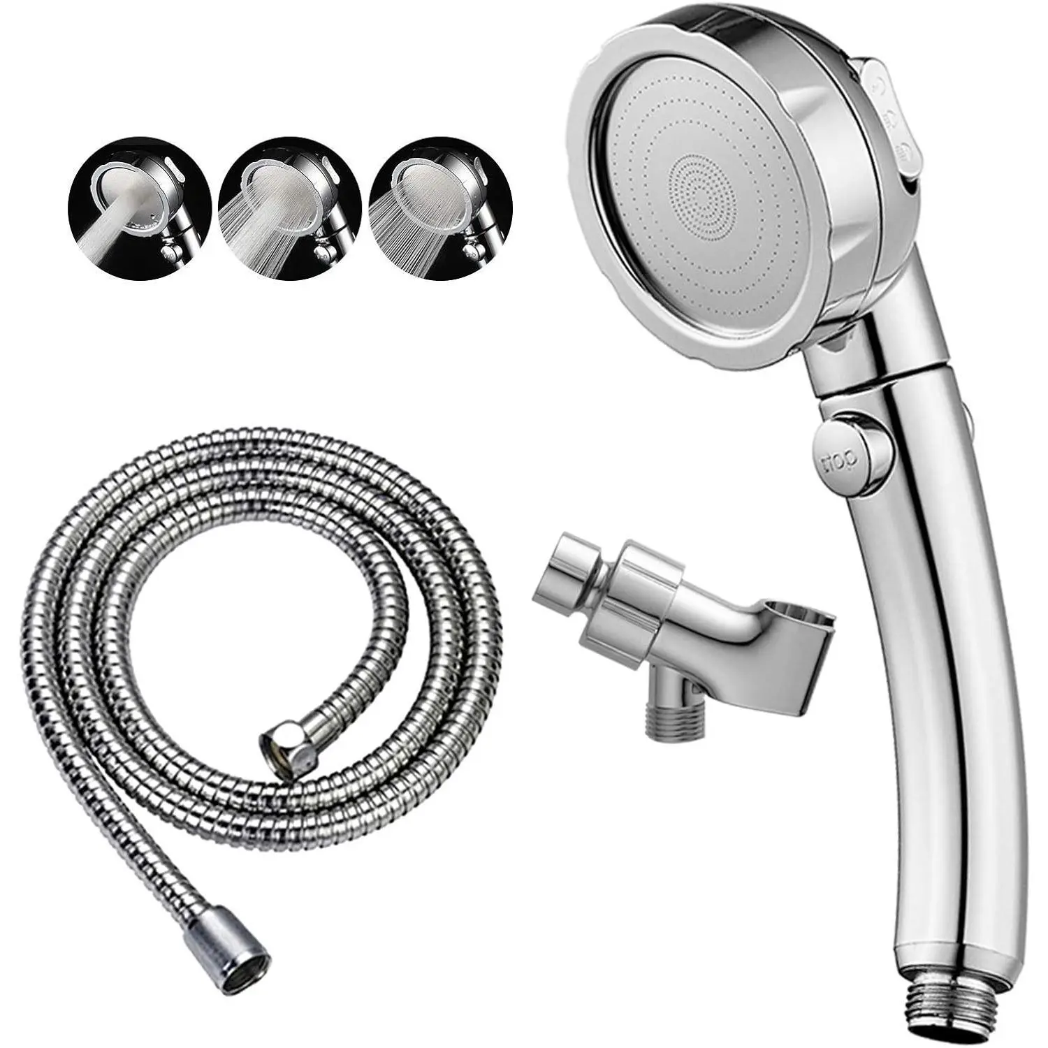 High Pressure Handheld Shower Head with ON/OFF Pause Switch, 3 Spray Modes Shower Wand with Shut Off Button, Camper & RV Showerhead with Hose & Angle Adjustable Bracket, Chrome Finish