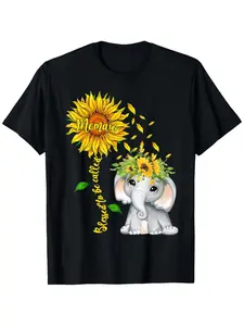 Memaw Women's & Men's T-Shirt, Cute Elephant & Sunflower Print, Casual Short Sleeve, S-Xxxl, Perfect Gift for Grandma, Family Matching Set