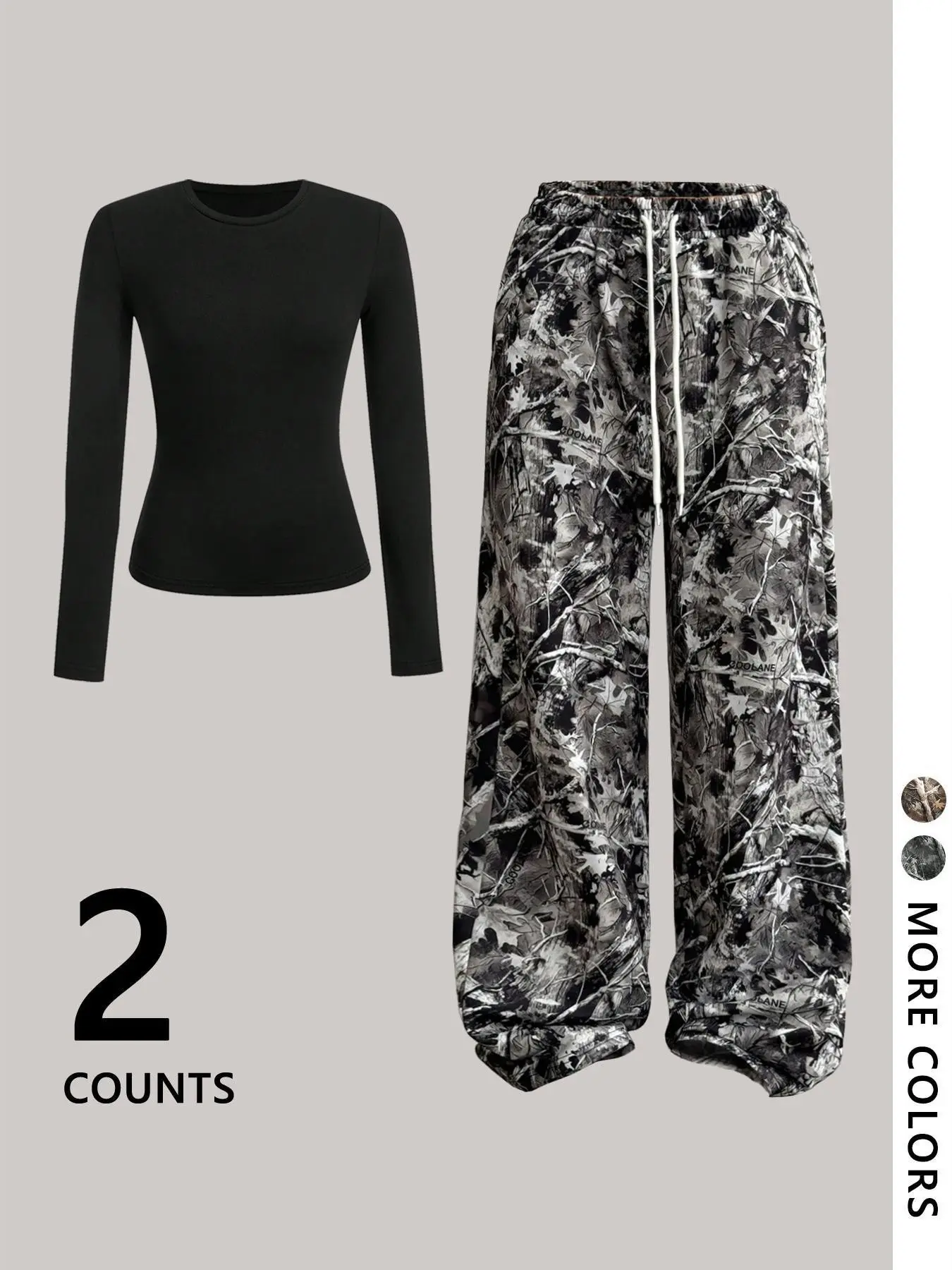 Women's Two-Piece Set, Tree Print Long Sleeve T-Shirt and Sweatpants, Slim Fit, Streetwear, Hip Hop, Dance, Casual Fashion, Holiday Wear