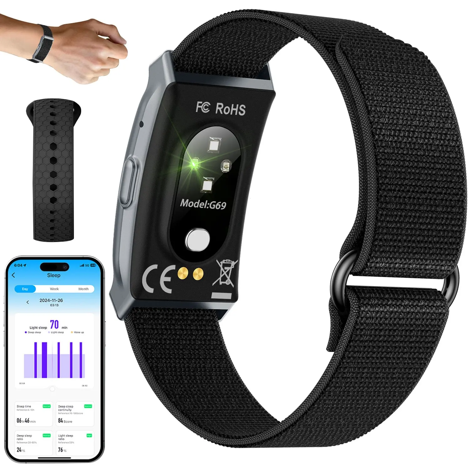 Smart Bracelet Fitness Tracker, 24h Sleep Monitor, Heart Rate & Blood Pressure, IP68 Water Resistant, Bluetooth-compatible, Android Compatible, Fitness Wearable