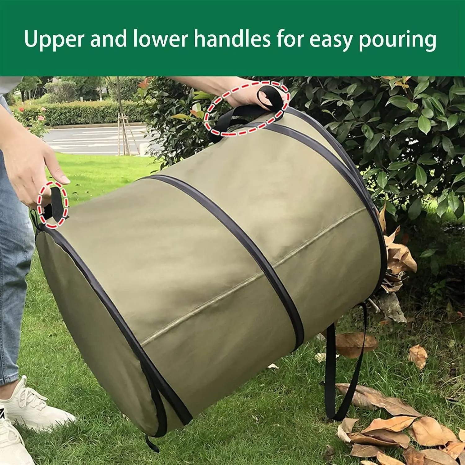 Collapsible Lawn and Leaf Waste Bag-Reusable Pop-Up Trash Can-Yard Debris-Garage Storage - Outdoor Tote Basket (10 Gallon Green Bag)
