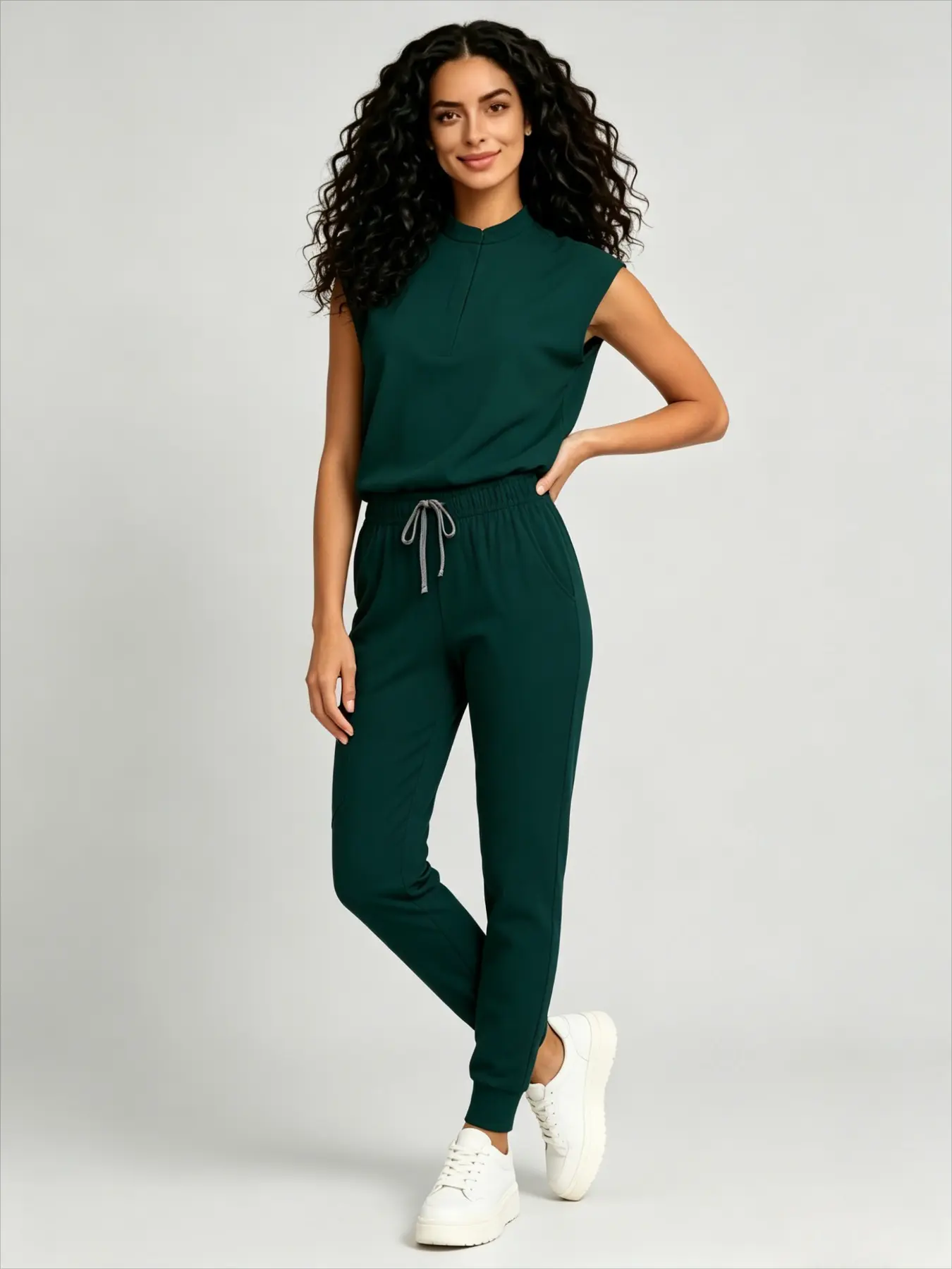 Stand Collar Sleeveless Jogger Pants Scrub Set Doctor Nurse Work Uniform For Beauty Salon SPA Clinic Daily Wear