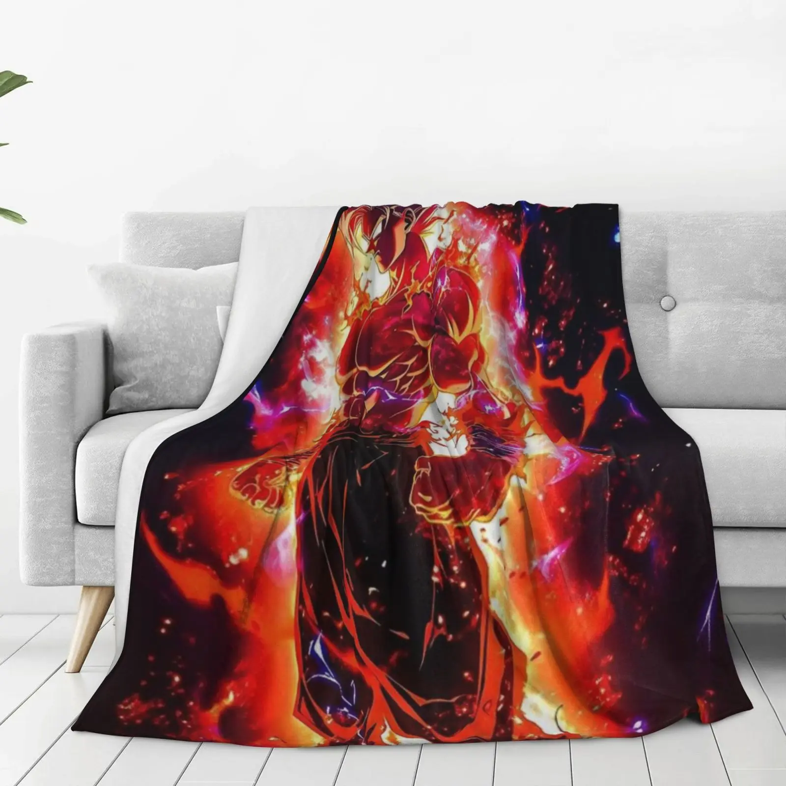 Goku Plush Flannel Throw Blanket Soft Warm Lightweight for Bed, Couch, Camping, and Travel – Perfect for Anime Fans Who Love Powerful Characters
