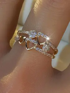 Mother's Day Gift, Women's Rhinestone Decorated Heart Design Ring, Fashion Heart Jewelry for Engagement & Wedding Anniversary Gift