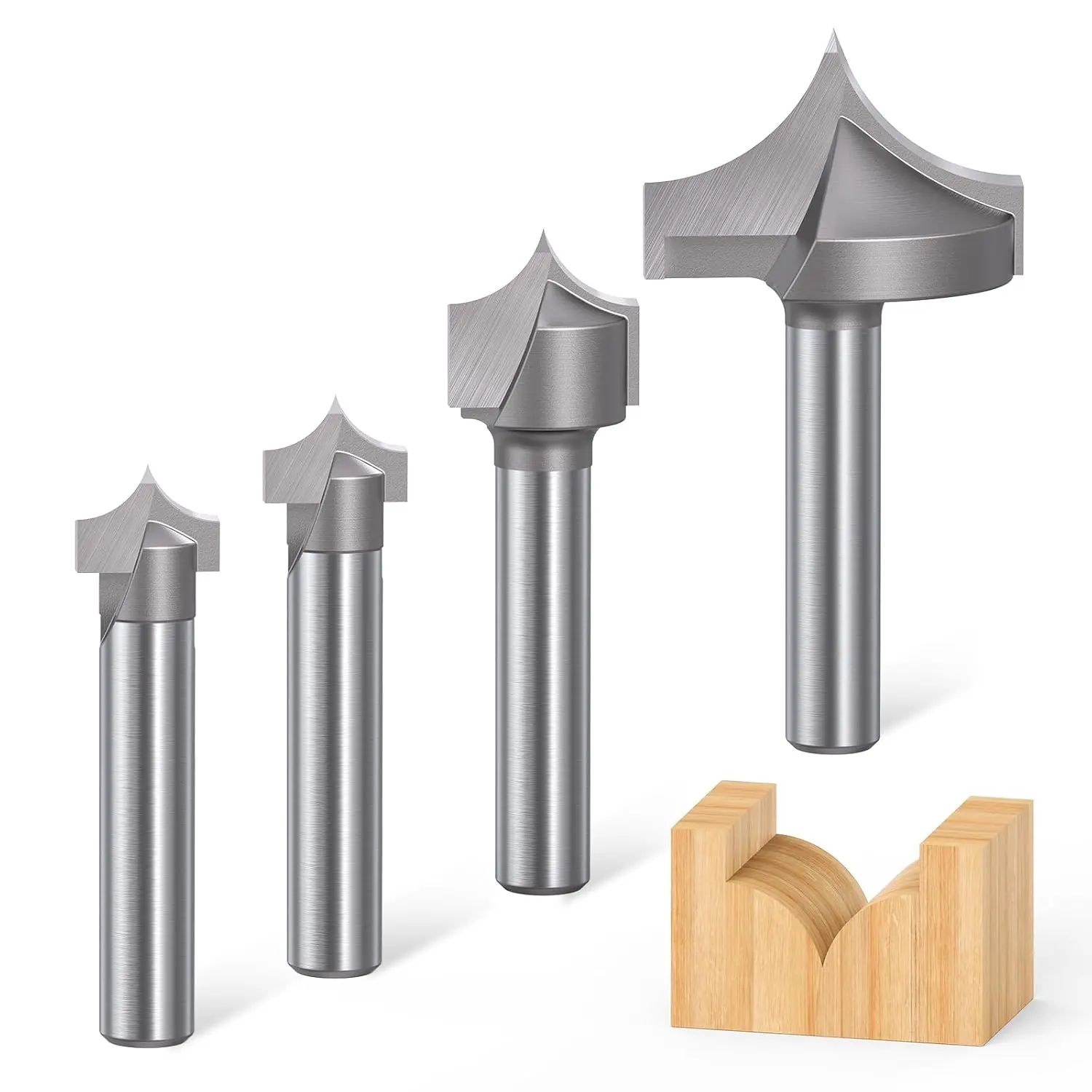 4 count Point  Roundover Router Bit,1/4" Shank, Carving Bit | Cut Dia. 3/8“,3/8",1/2" and 1",Round-Over Plunge  for  Engraving,Sign Lettering