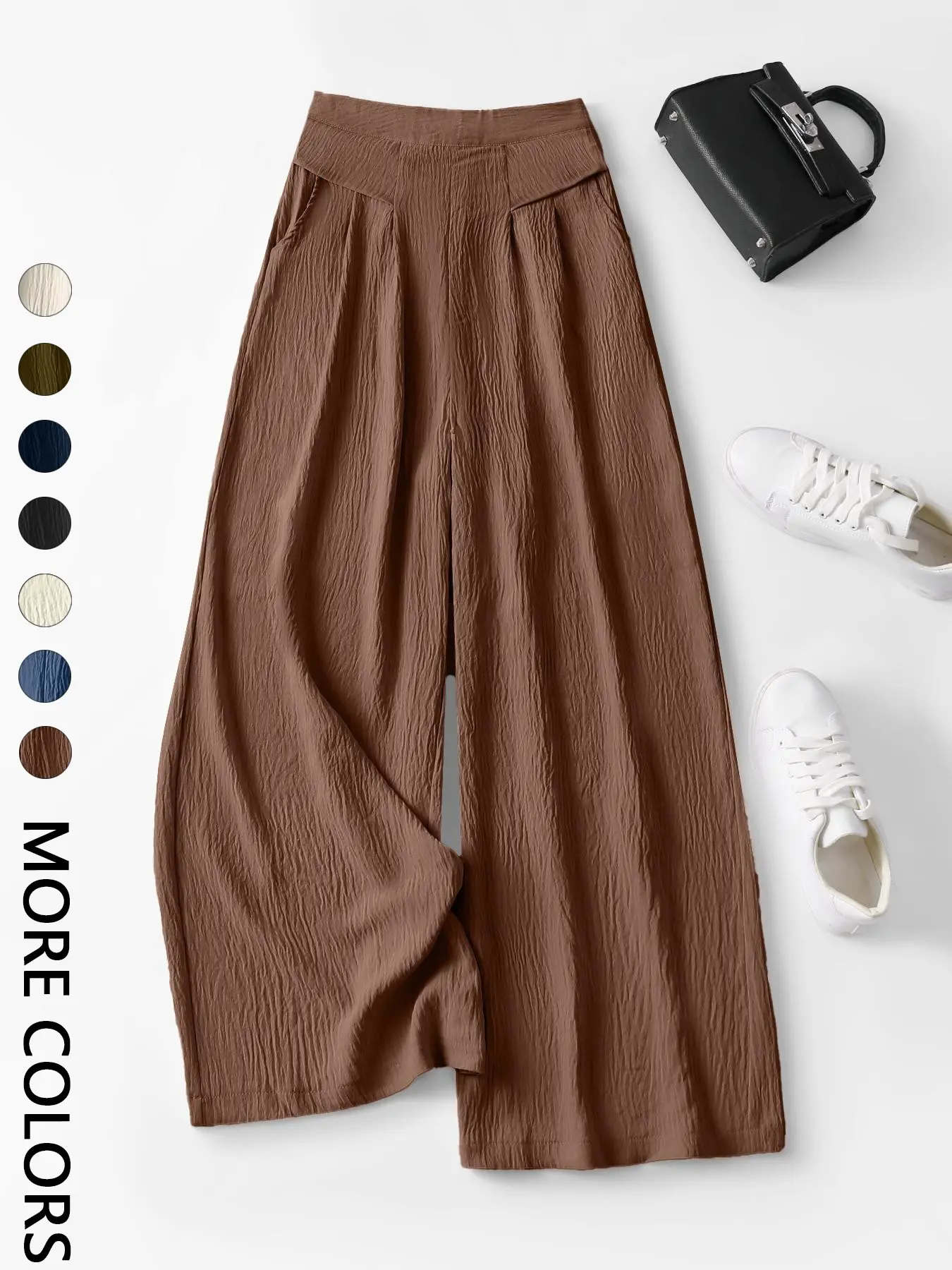 Women's High Waist Wide Leg Pants, Bohemian Palazzo Trousers, Casual Boho Bohemian Style, 3D Pleated Design, Skin-Friendly Comfort, Multiple Colors, S-Xxl