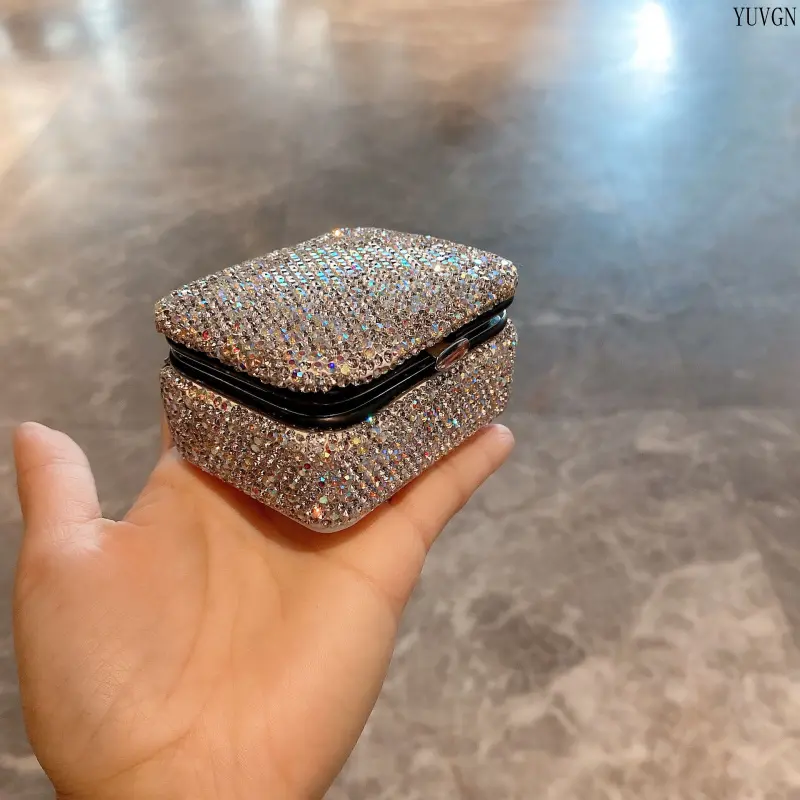 Sparkly Rhinestone Mini Storage Case, Bling Crystal Decor Portable Small Pouch with Clasp, Universal Compact Organizer for Earbuds, Tiny Accessories, Lip Gloss, Daily Carry and Outfit Matching