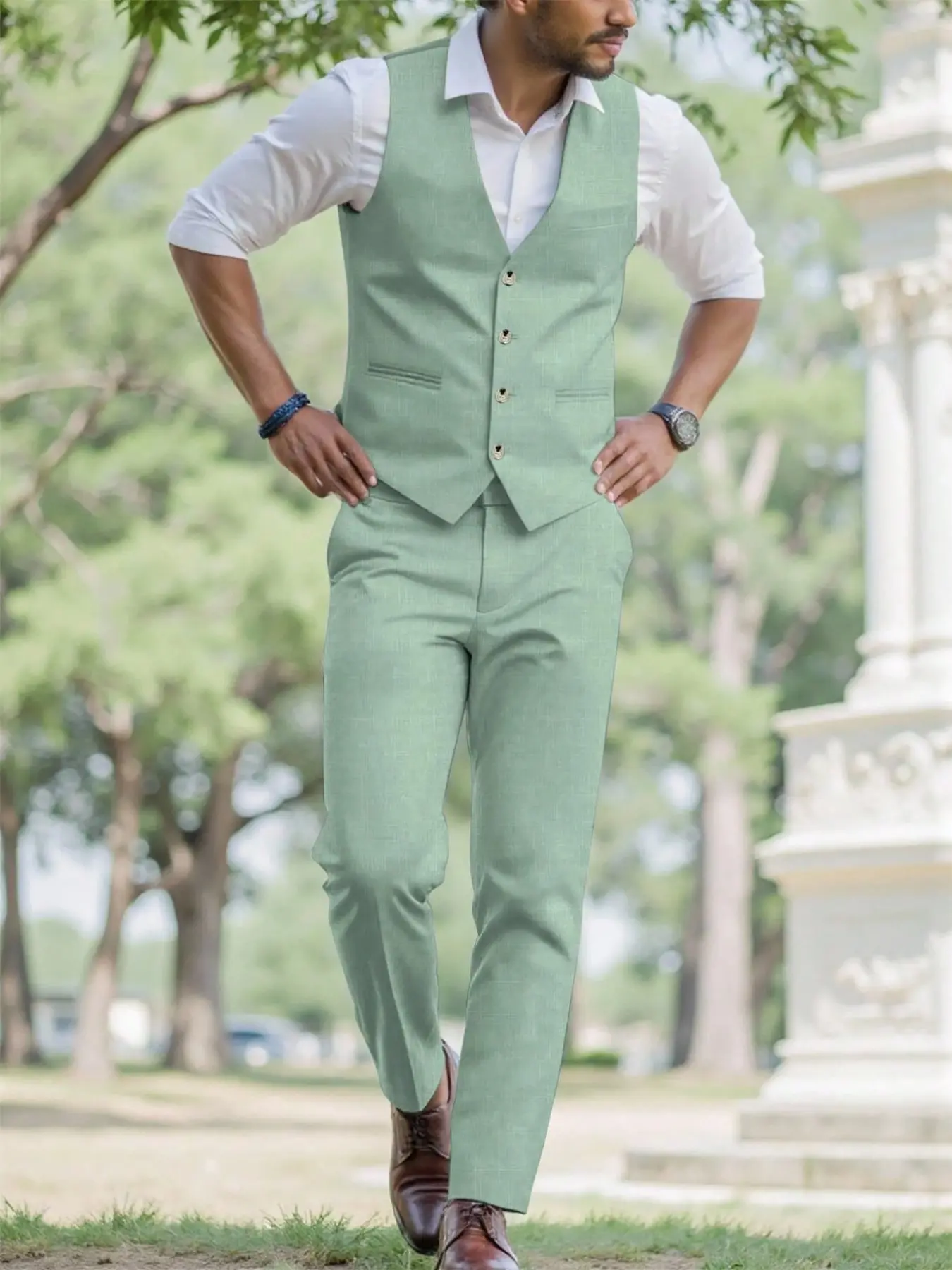 Men's Fashion Business Formal Suit Vest and Pants Set, Slim Fit V Neck Button Front, Casual Office Wear, Wedding Party Dress, Formal Business Attire